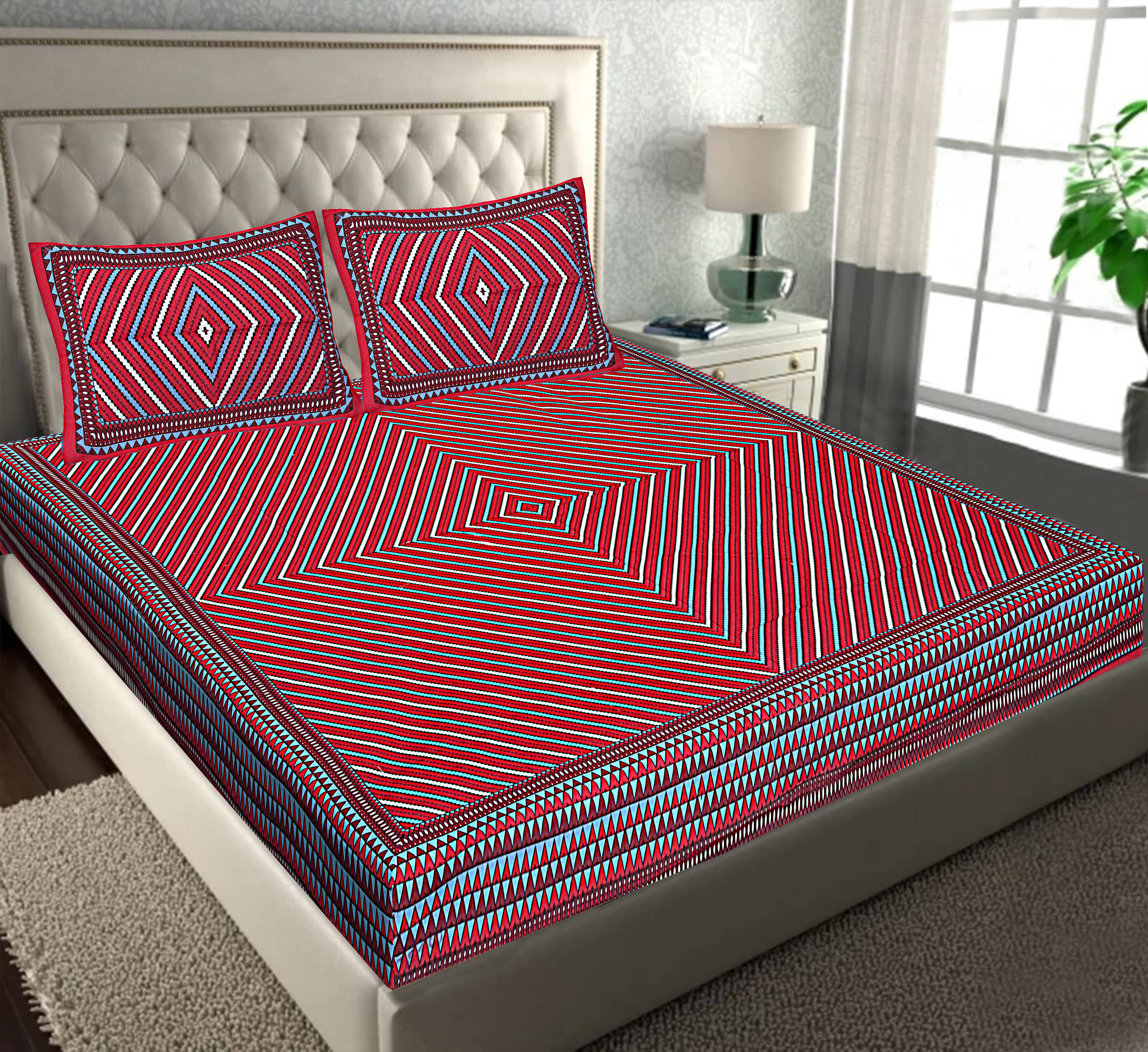 Navkaar Creation Cotton 1 Double Bedsheet with 2 Pillow Covers ( Red ) Navkaar Creation Cotton 1 Double Bedsheet with 2 Pillow Covers ( Red )