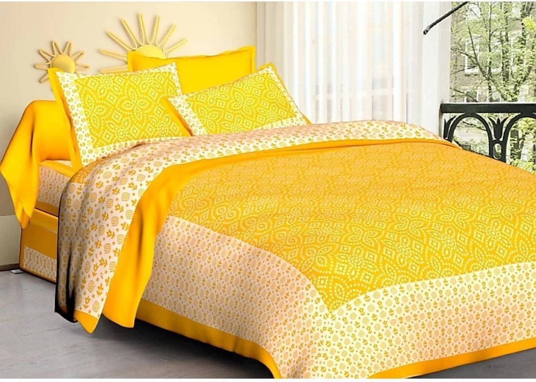 Navkaar Creation Cotton 1 Double Bedsheet with 2 Pillow Covers ( Yellow ) Navkaar Creation Cotton 1 Double Bedsheet with 2 Pillow Covers ( Yellow )