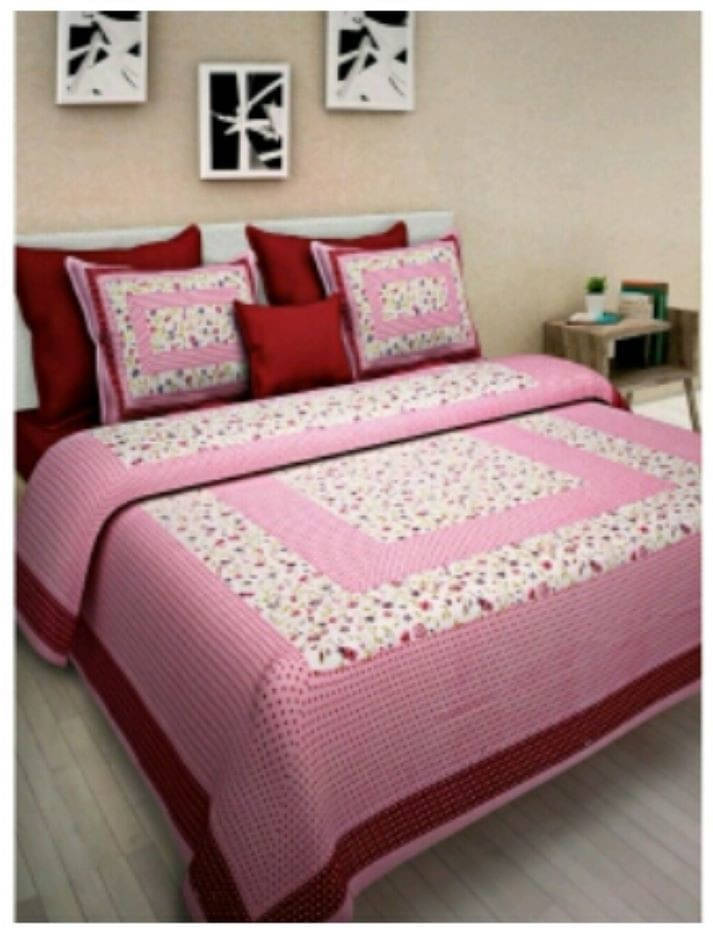 Navkaar Creation Cotton 1 Double Bedsheet with 2 Pillow Covers ( Pink ) Navkaar Creation Cotton 1 Double Bedsheet with 2 Pillow Covers ( Pink )
