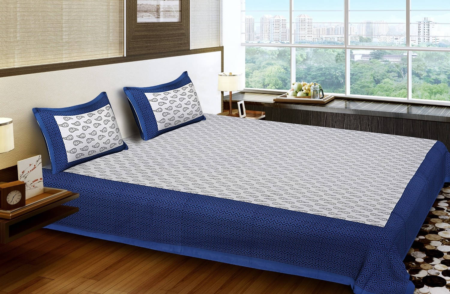 Navkaar Creation Cotton 1 Double Bedsheet with 2 Pillow Covers ( Blue ) Navkaar Creation Cotton 1 Double Bedsheet with 2 Pillow Covers ( Blue )