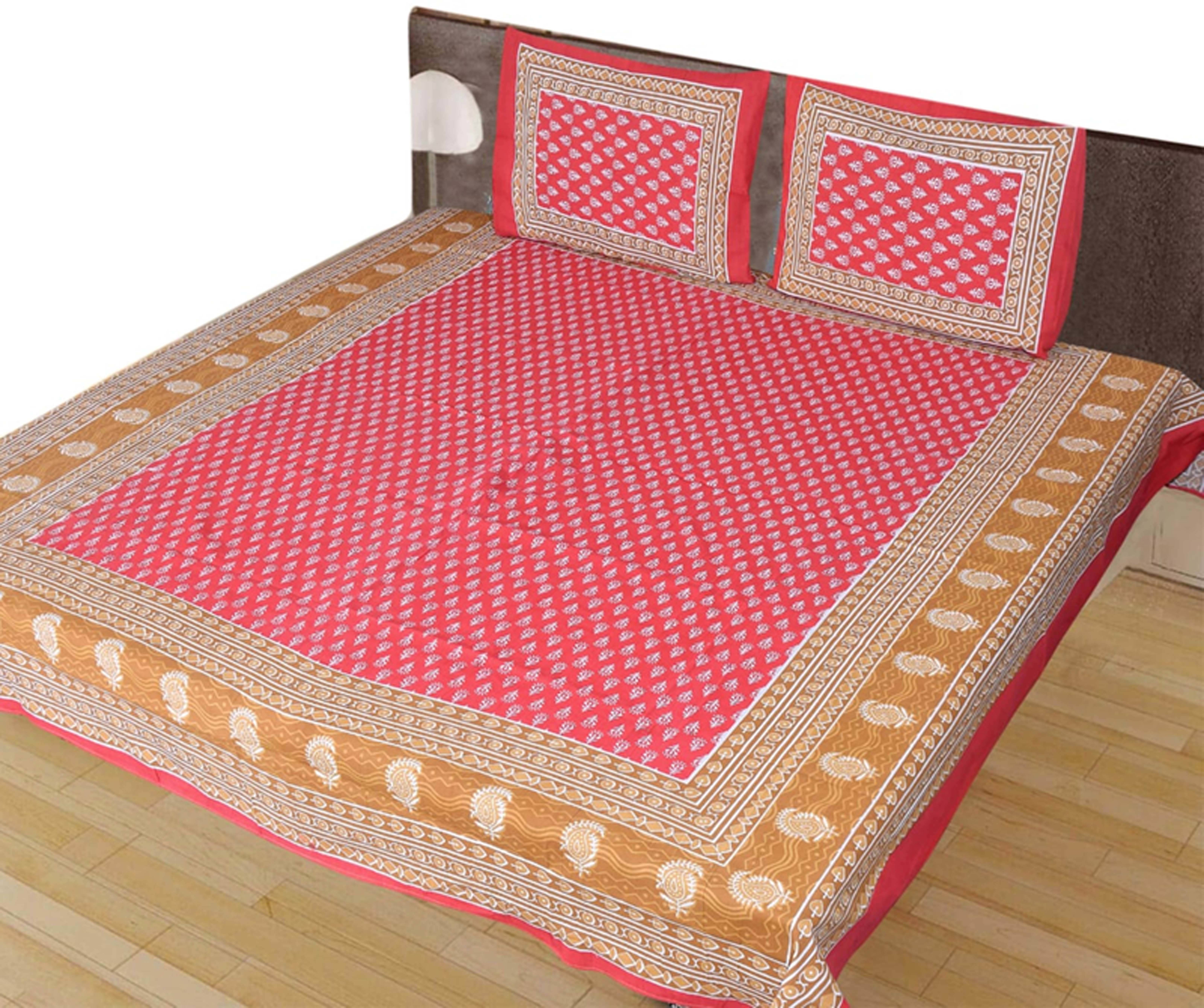     			Navkaar Creation Cotton 1 Double Bedsheet with 2 Pillow Covers ( Red )