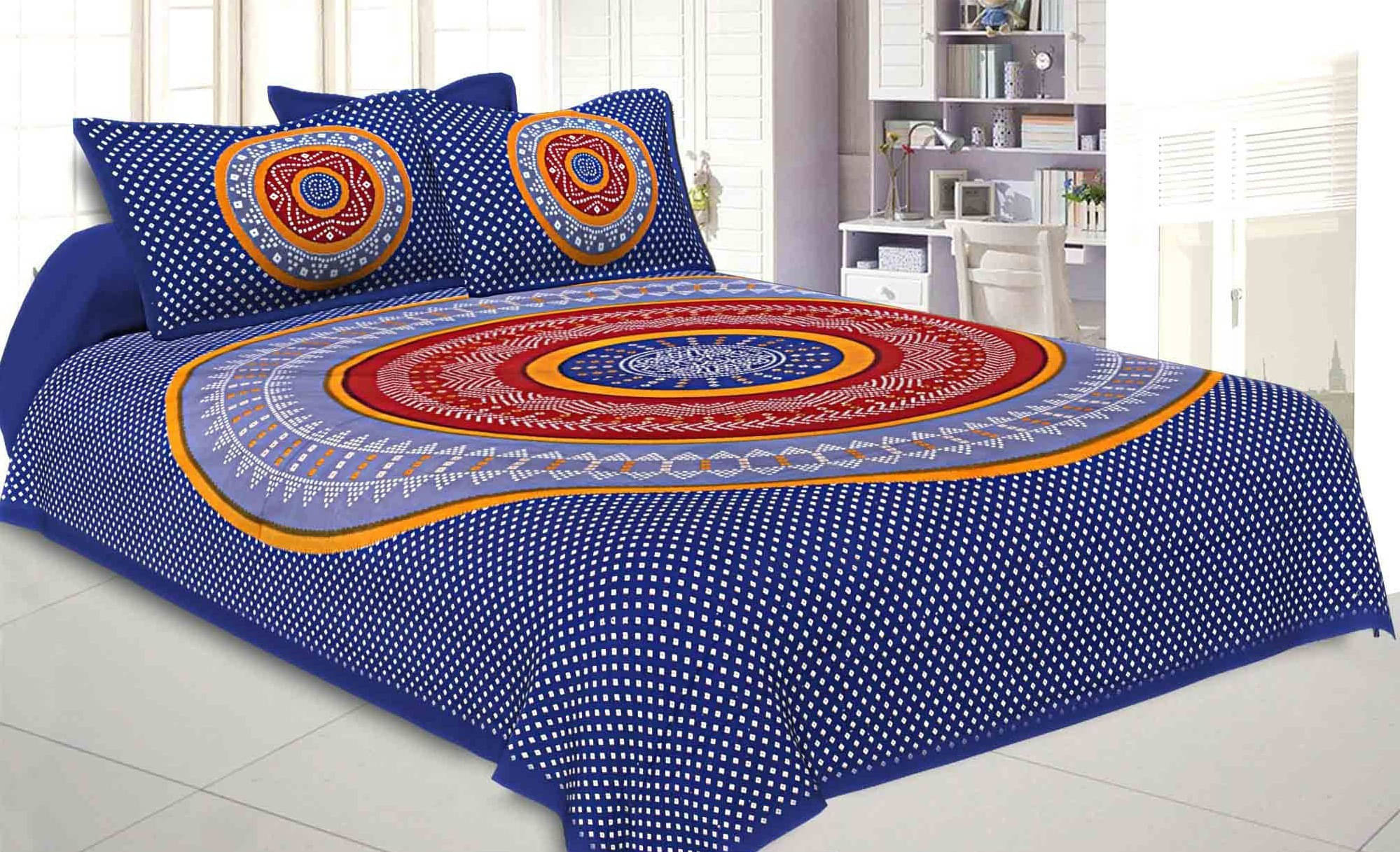     			Navkaar Creation Cotton 1 Double Bedsheet with 2 Pillow Covers ( Blue )