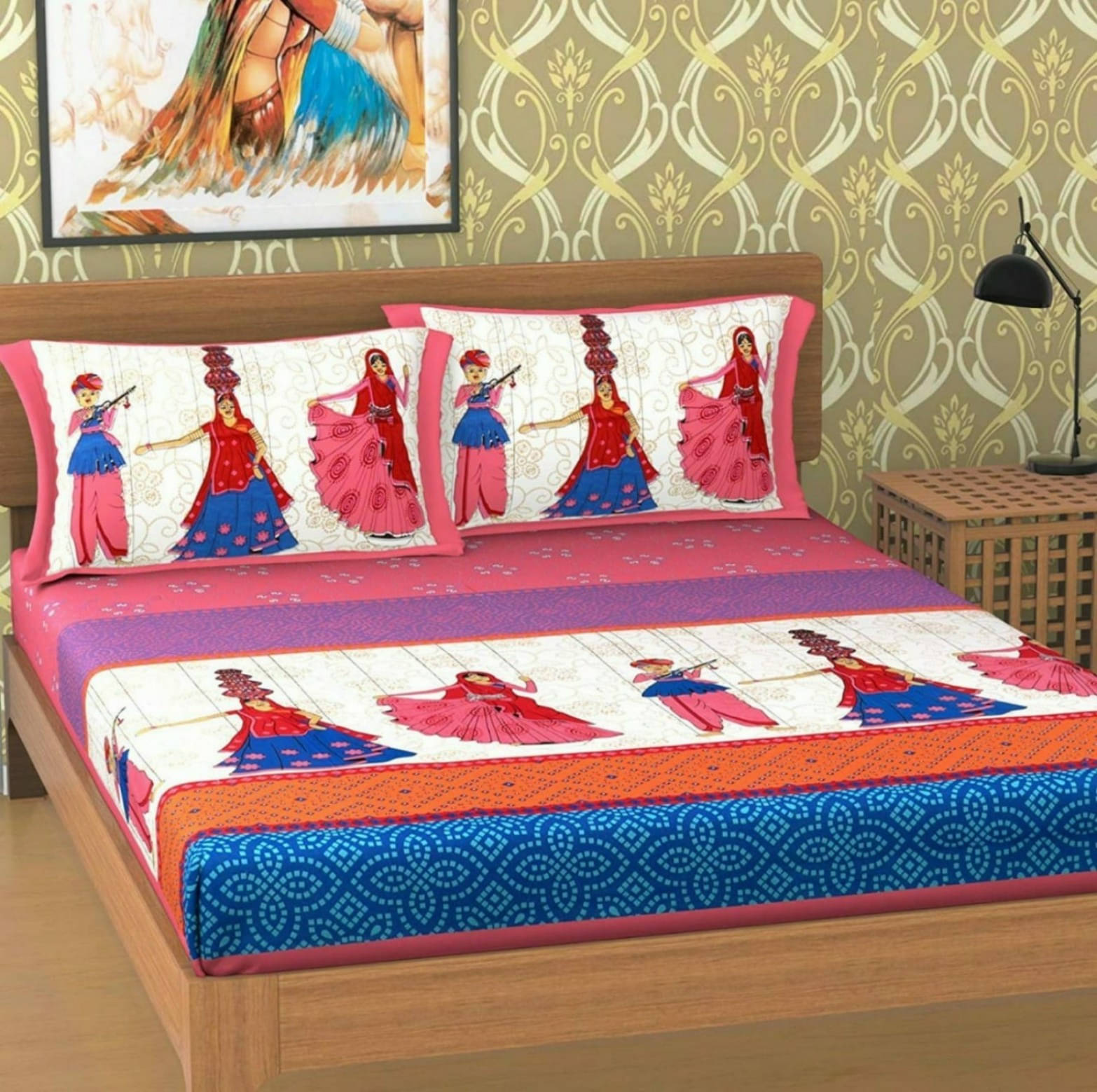     			Navkaar Creation Cotton 1 Double Bedsheet with 2 Pillow Covers ( Multicolor )