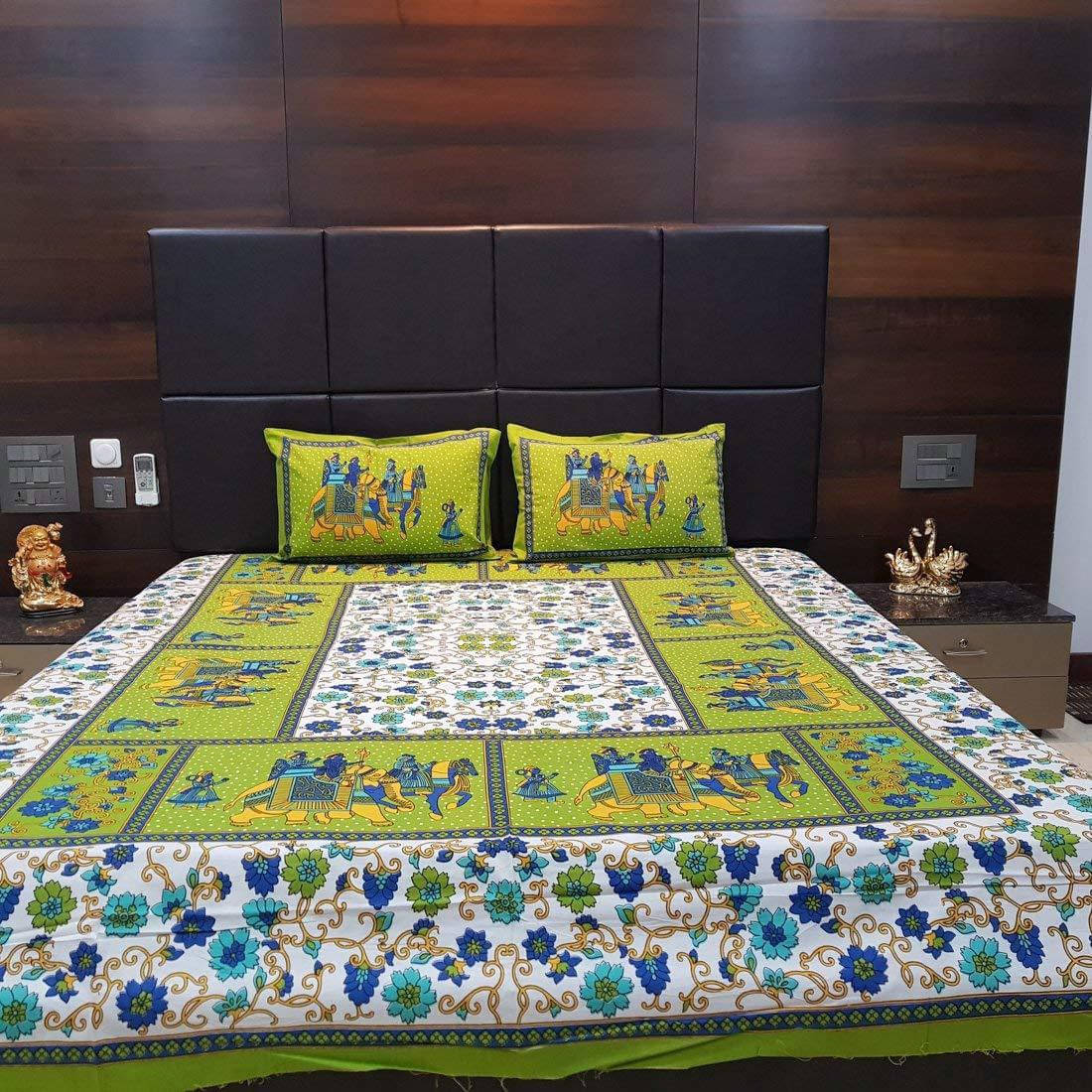 Navkaar Creation Cotton 1 Double Bedsheet with 2 Pillow Covers ( Green ) Navkaar Creation Cotton 1 Double Bedsheet with 2 Pillow Covers ( Green )
