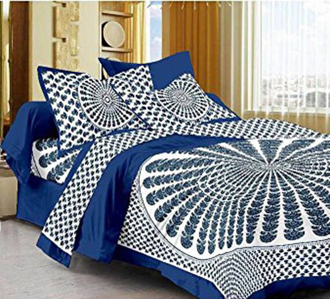     			Navkaar Creation Cotton 1 Double Bedsheet with 2 Pillow Covers ( Blue )