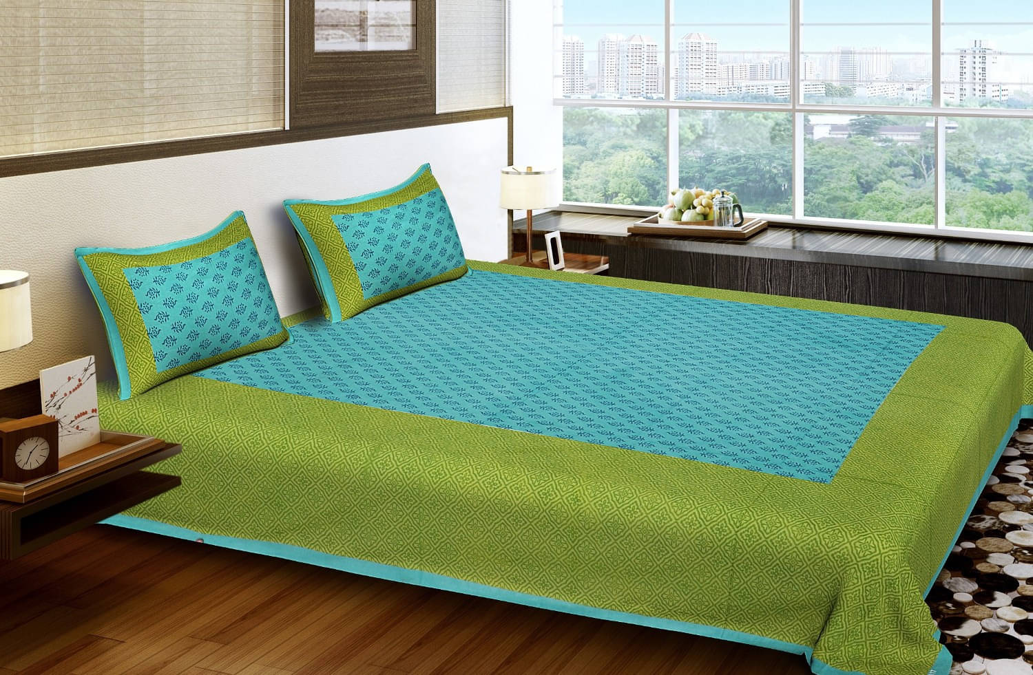 Navkaar Creation Cotton 1 Double Bedsheet with 2 Pillow Covers ( Green ) Navkaar Creation Cotton 1 Double Bedsheet with 2 Pillow Covers ( Green )