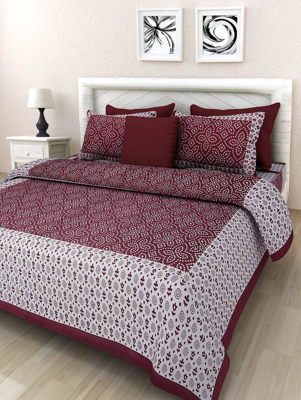     			Navkaar Creation Cotton 1 Double Bedsheet with 2 Pillow Covers ( Black )