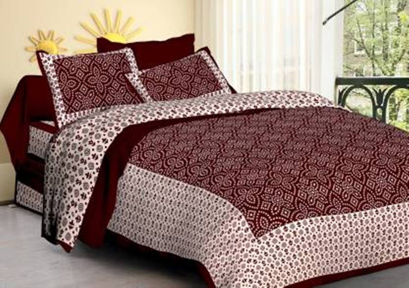 Navkaar Creation Cotton 1 Double Bedsheet with 2 Pillow Covers ( Maroon )     			Navkaar Creation Cotton 1 Double Bedsheet with 2 Pillow Covers ( Maroon )