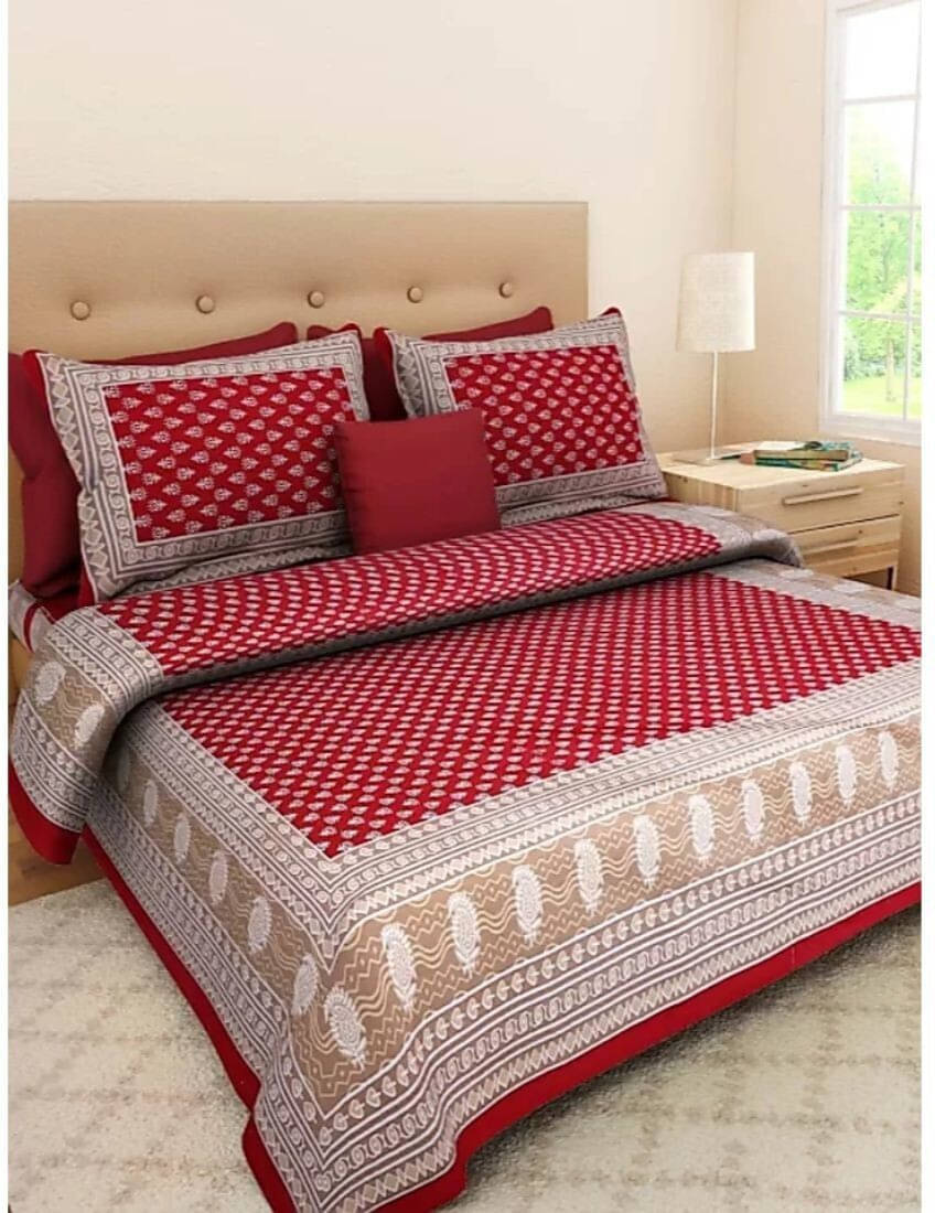 Navkaar Creation Cotton 1 Double Bedsheet with 2 Pillow Covers ( Red ) Navkaar Creation Cotton 1 Double Bedsheet with 2 Pillow Covers ( Red )