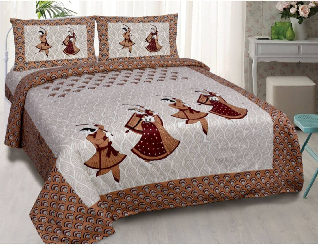     			Navkaar Creation Cotton 1 Double Bedsheet with 2 Pillow Covers ( Brown )
