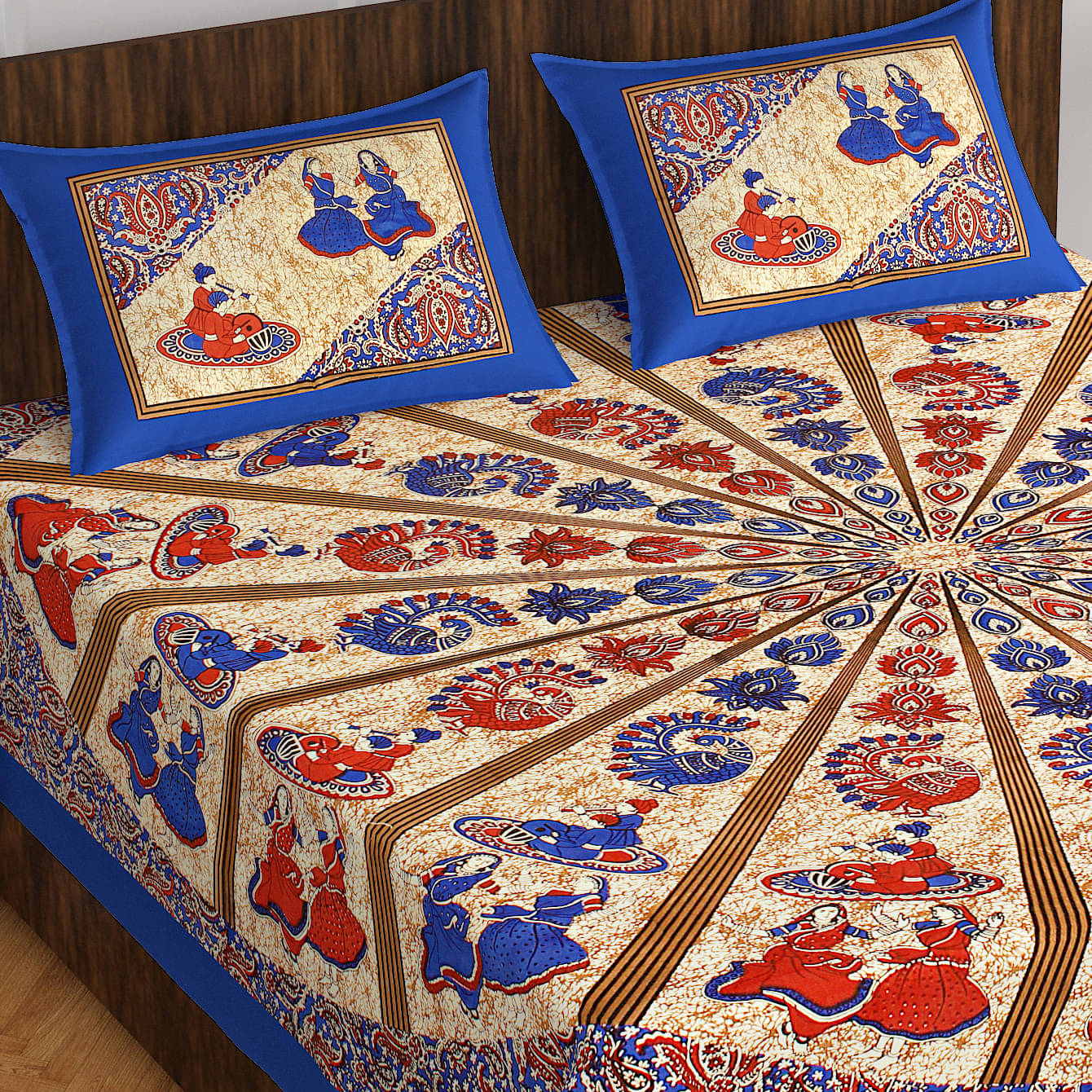     			Navkaar Creation Cotton 1 Double Bedsheet with 2 Pillow Covers ( Blue )