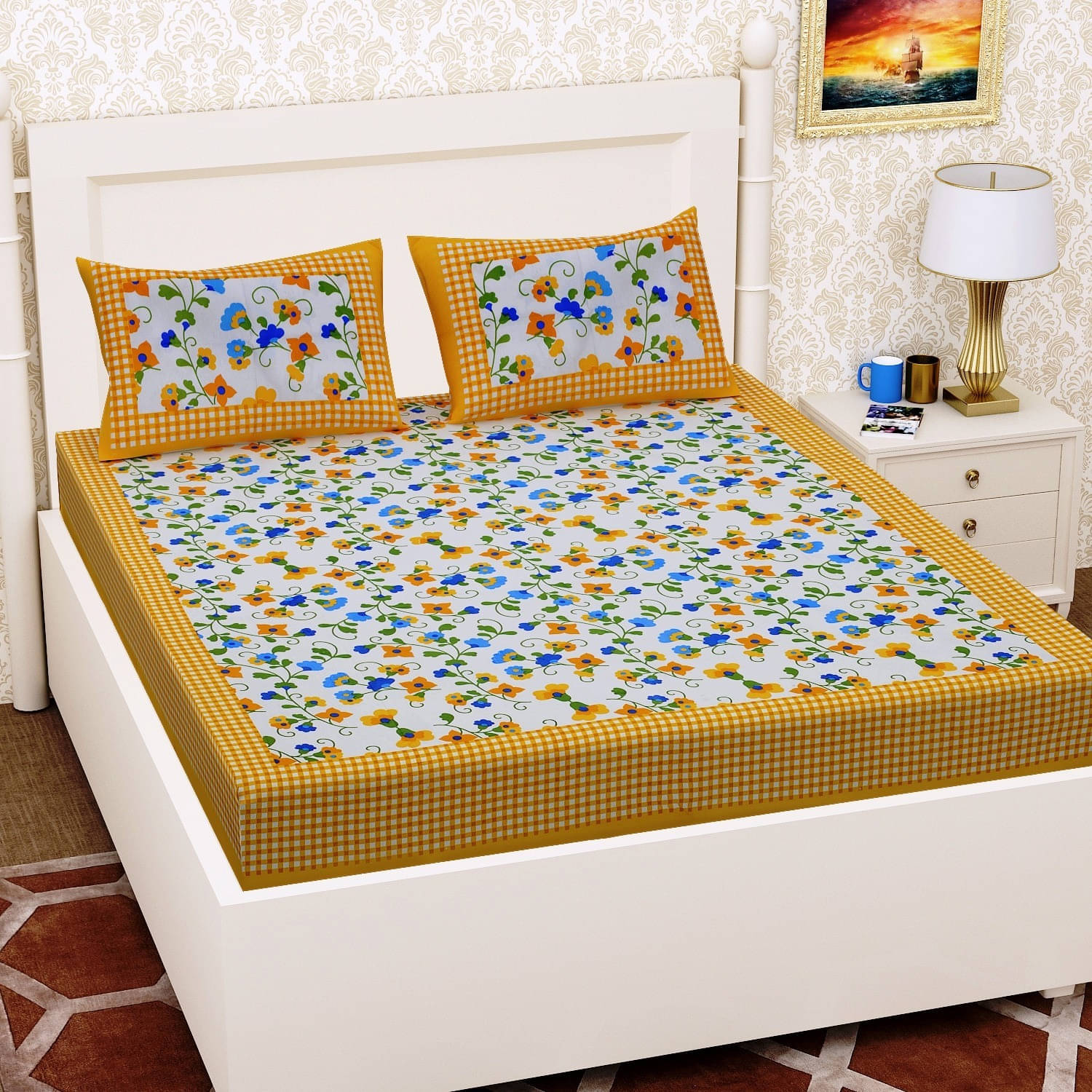 Navkaar Creation Cotton 1 Double Bedsheet with 2 Pillow Covers ( Yellow ) Navkaar Creation Cotton 1 Double Bedsheet with 2 Pillow Covers ( Yellow )