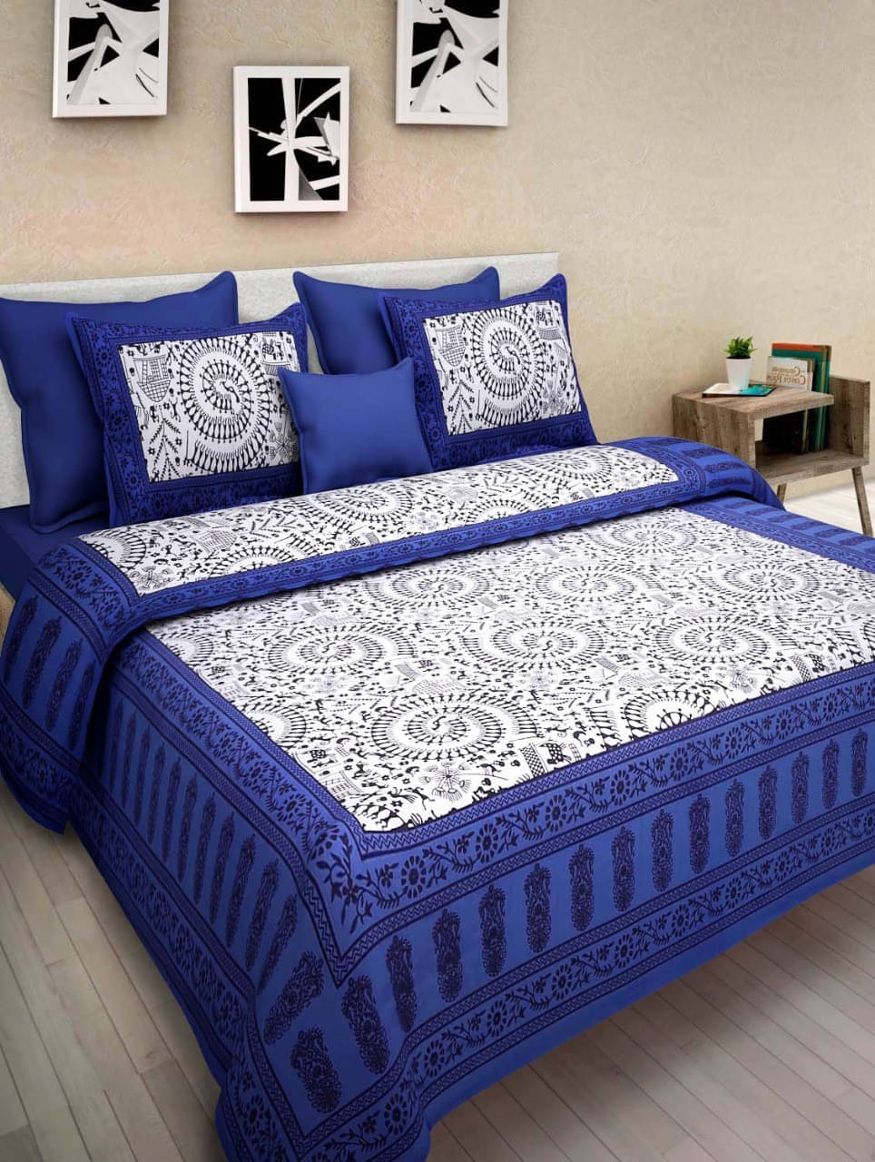     			Navkaar Creation Cotton 1 Double Bedsheet with 2 Pillow Covers ( Blue )