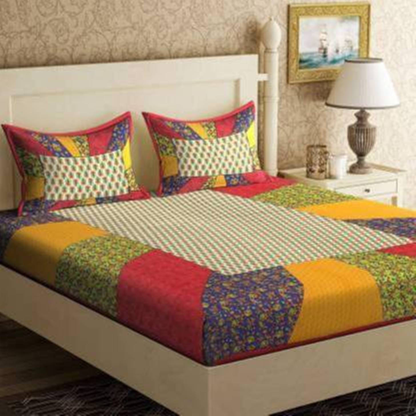     			Navkaar Creation Cotton 1 Double Bedsheet with 2 Pillow Covers ( Multicolor )