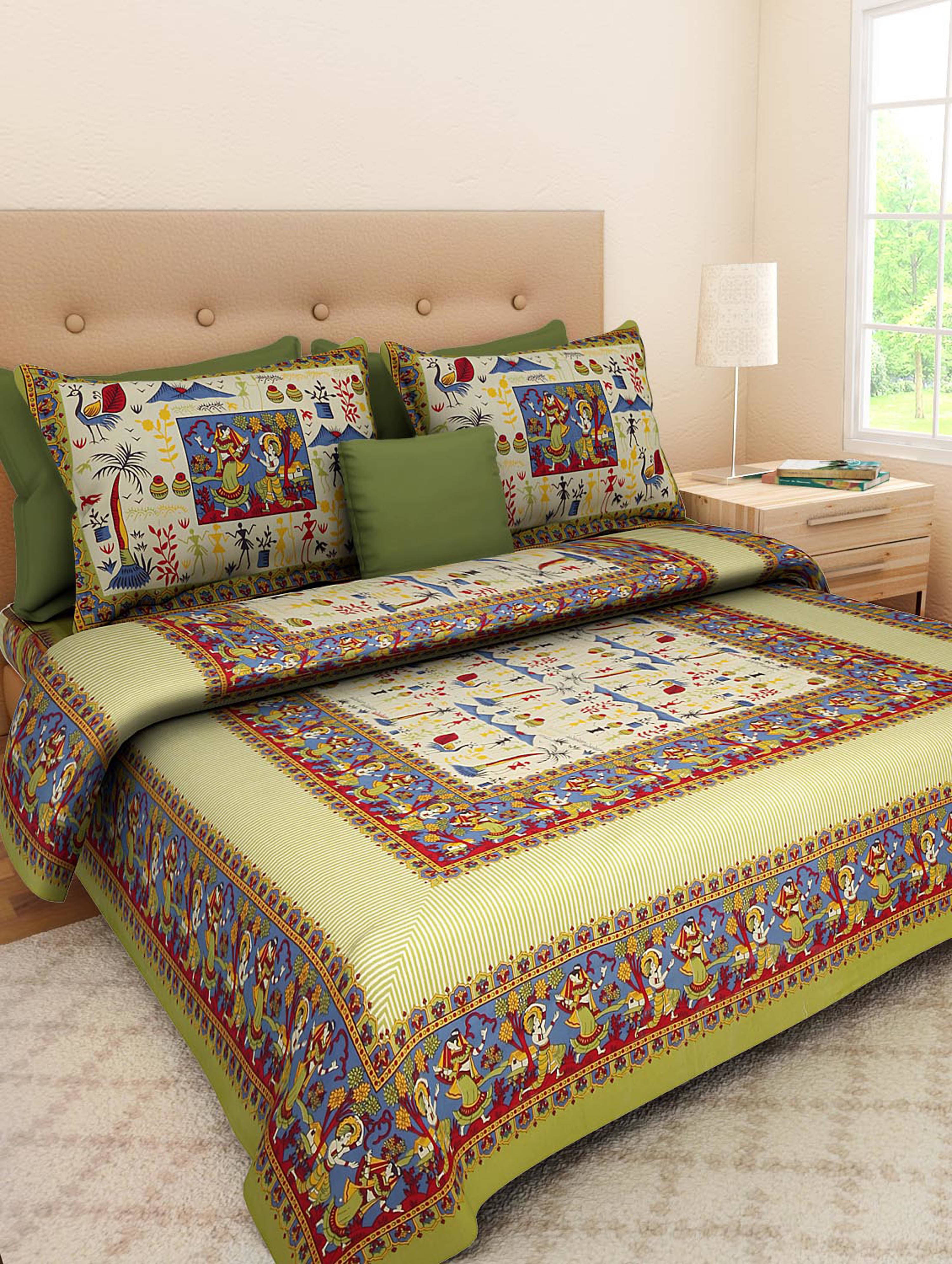     			Navkaar Creation Cotton 1 Double Bedsheet with 2 Pillow Covers ( White )