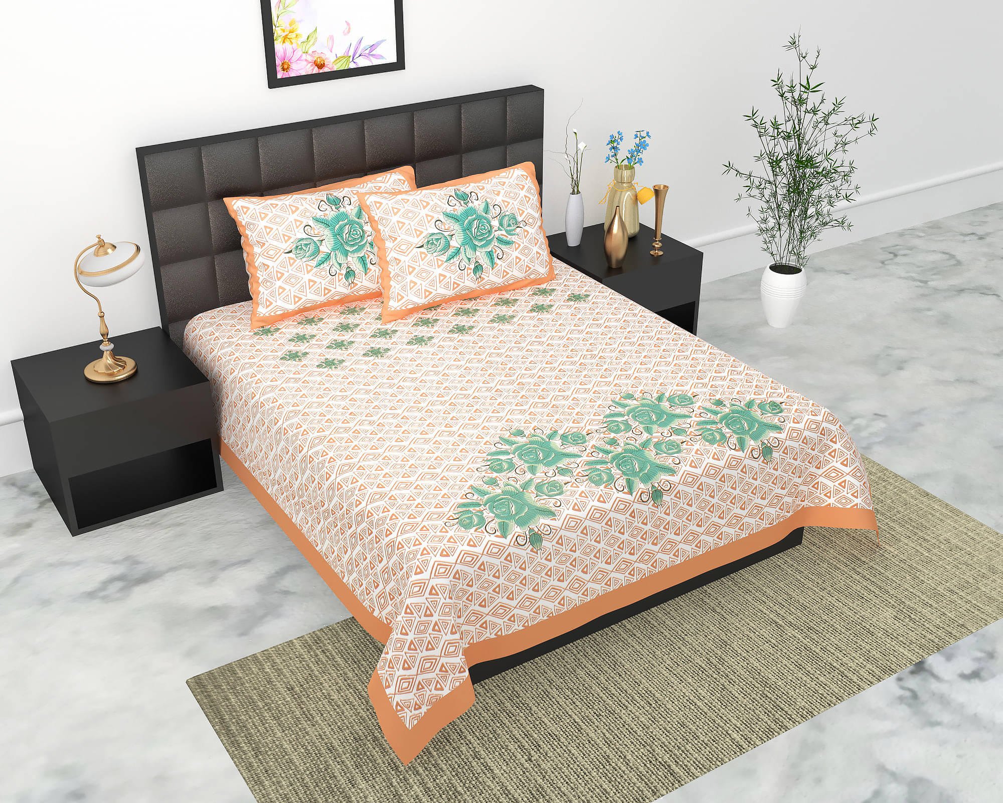 Navkaar Creation Cotton 1 Double Bedsheet with 2 Pillow Covers ( Orange ) Navkaar Creation Cotton 1 Double Bedsheet with 2 Pillow Covers ( Orange )