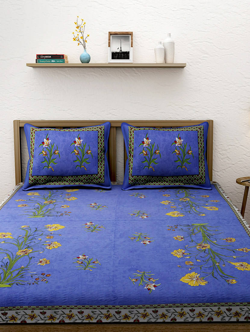 Navkaar Creation Cotton 1 Double Bedsheet with 2 Pillow Covers ( Blue ) Navkaar Creation Cotton 1 Double Bedsheet with 2 Pillow Covers ( Blue )