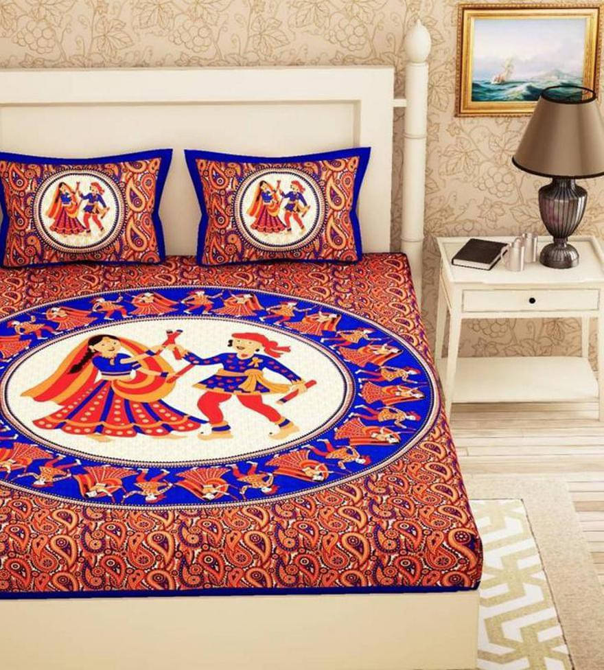     			Navkaar Creation Cotton 1 Double Bedsheet with 2 Pillow Covers ( Orange )