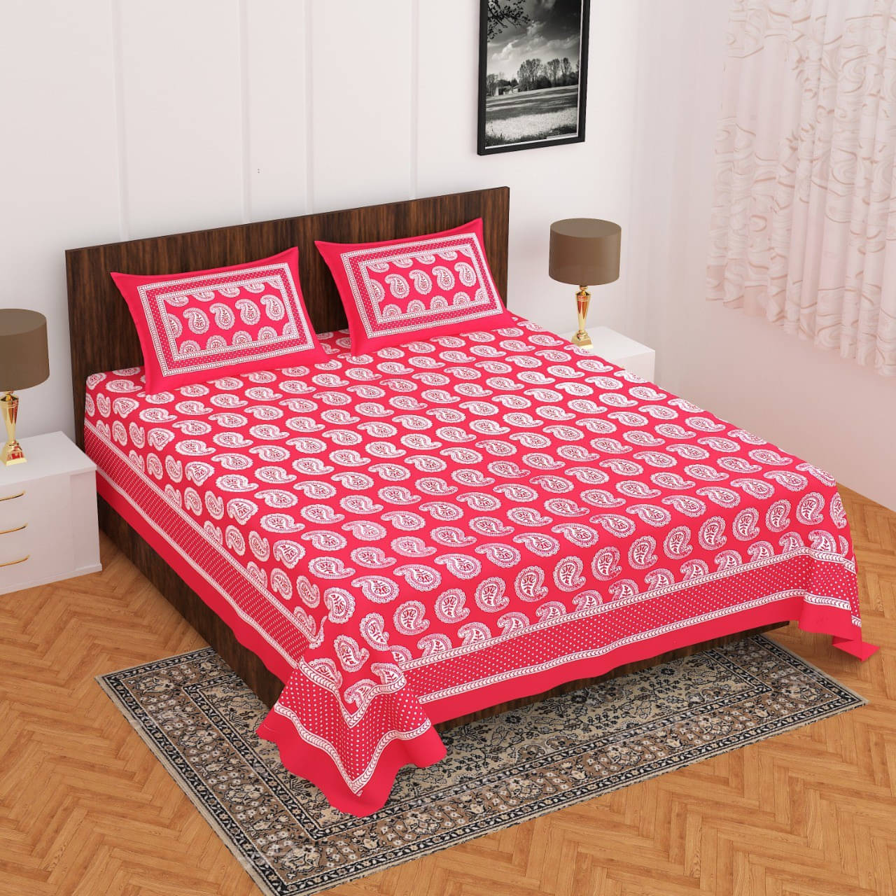 Navkaar Creation Cotton 1 Double Bedsheet with 2 Pillow Covers ( Red ) Navkaar Creation Cotton 1 Double Bedsheet with 2 Pillow Covers ( Red )