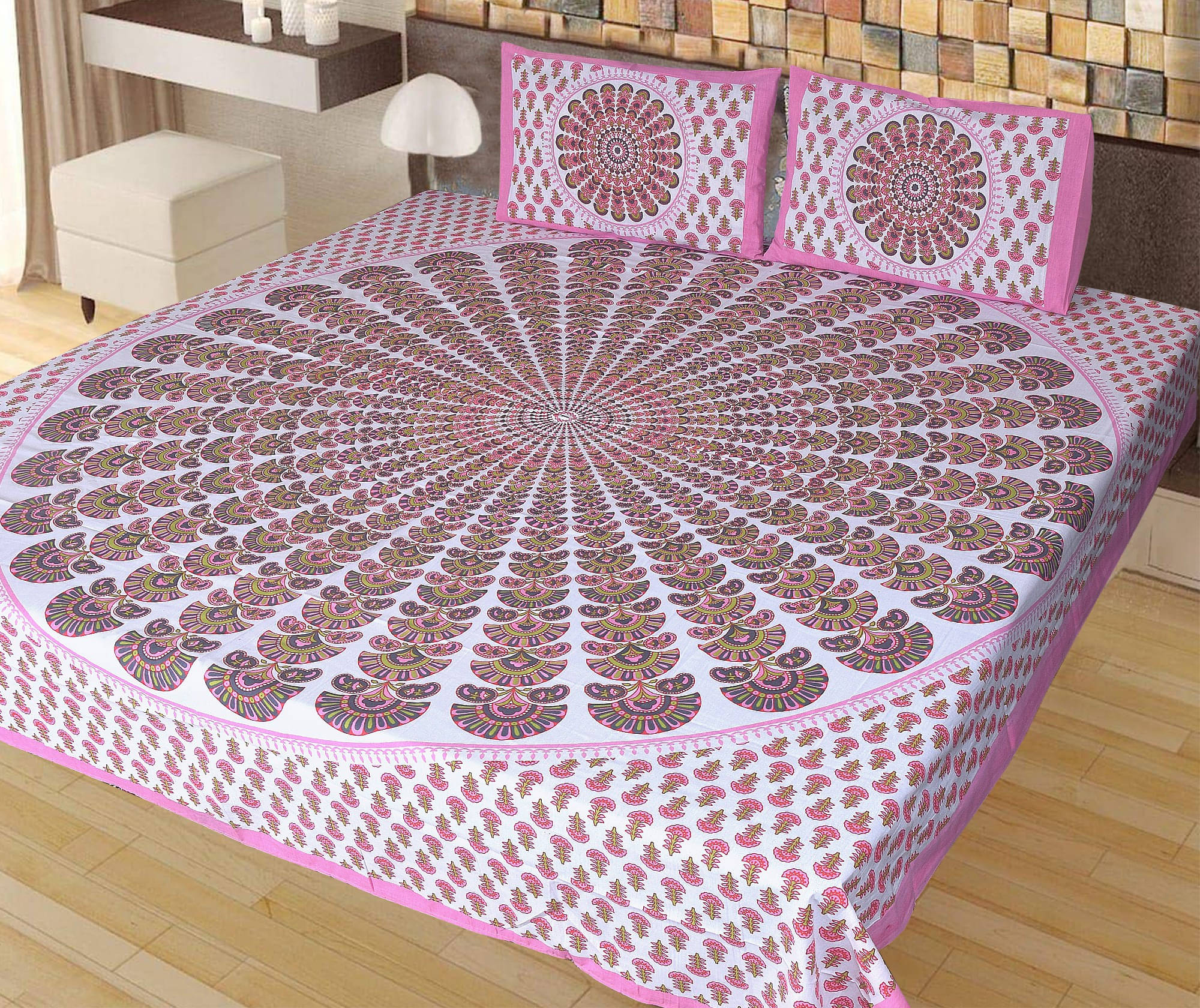     			Navkaar Creation Cotton 1 Double Bedsheet with 2 Pillow Covers ( Pink )