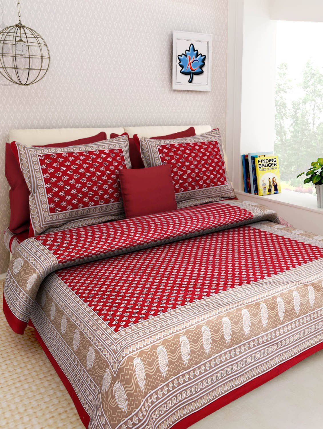     			Navkaar Creation Cotton 1 Double Bedsheet with 2 Pillow Covers ( Maroon )