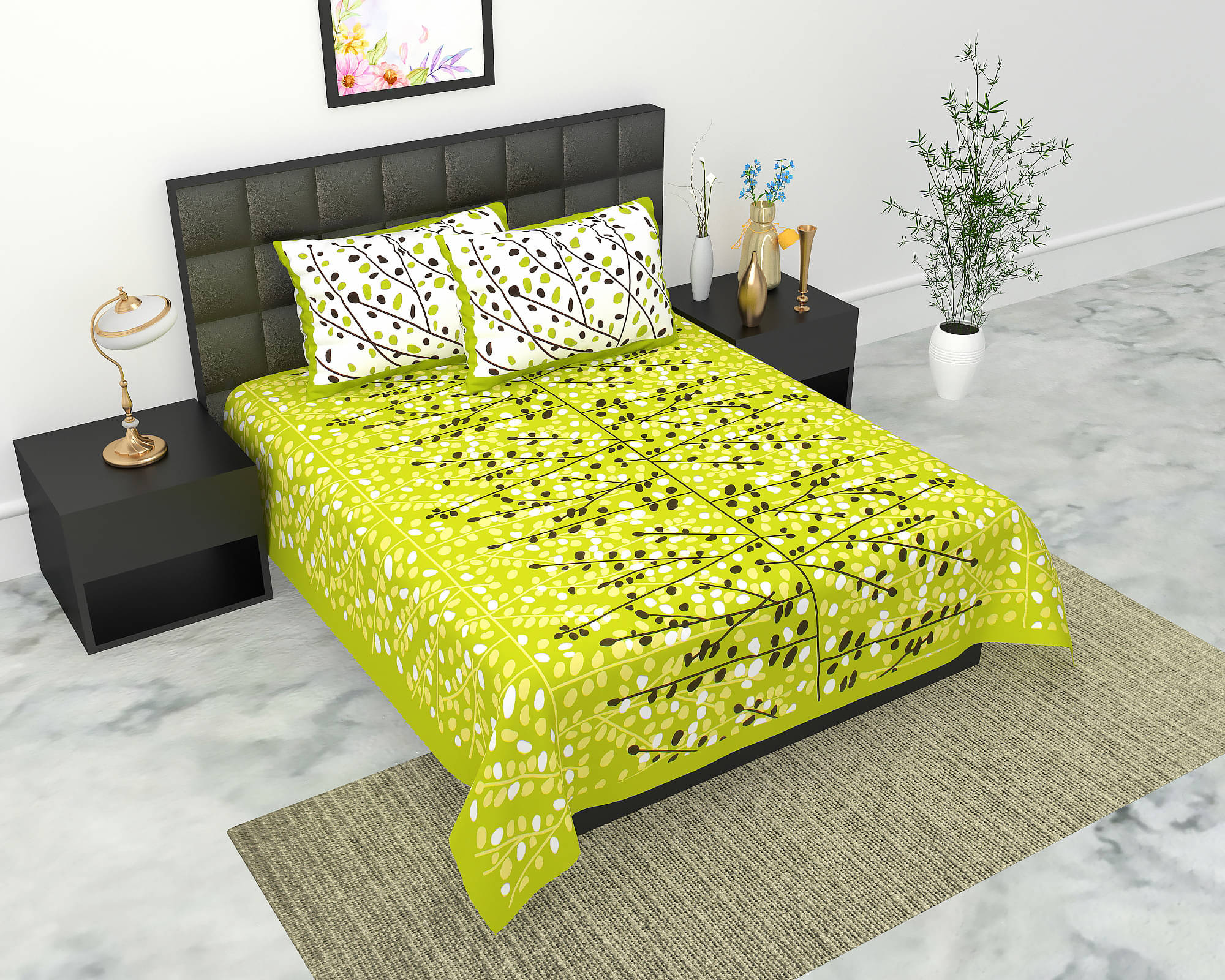     			Navkaar Creation Cotton 1 Double Bedsheet with 2 Pillow Covers ( Green )