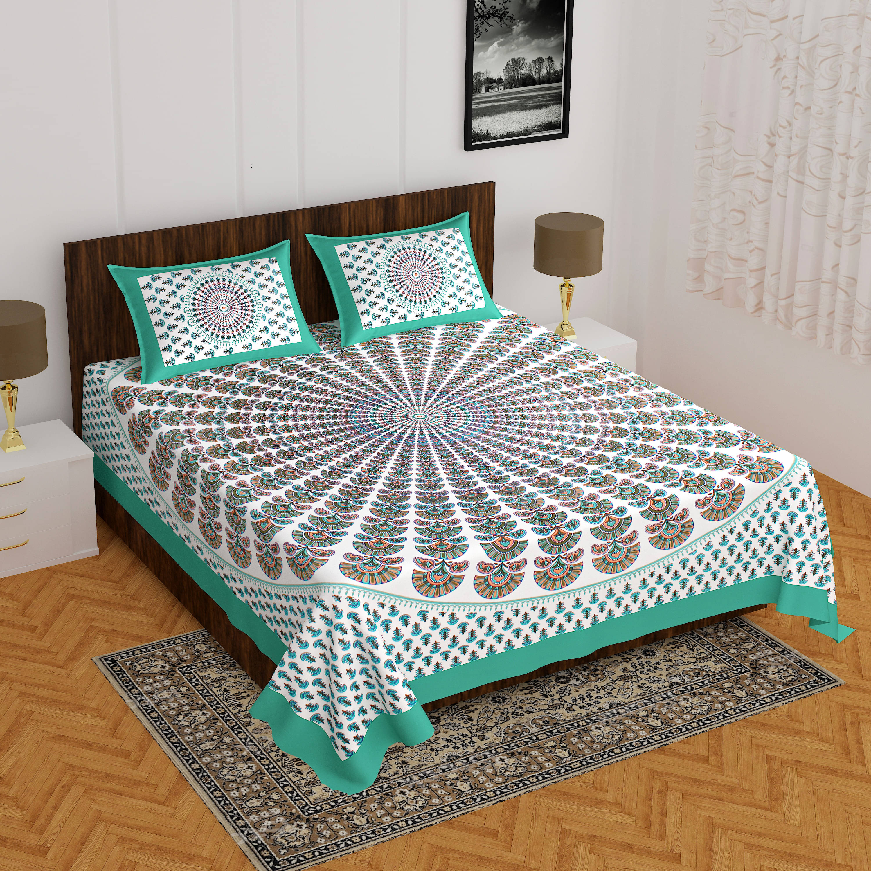     			Navkaar Creation Cotton 1 Double Bedsheet with 2 Pillow Covers ( Green )