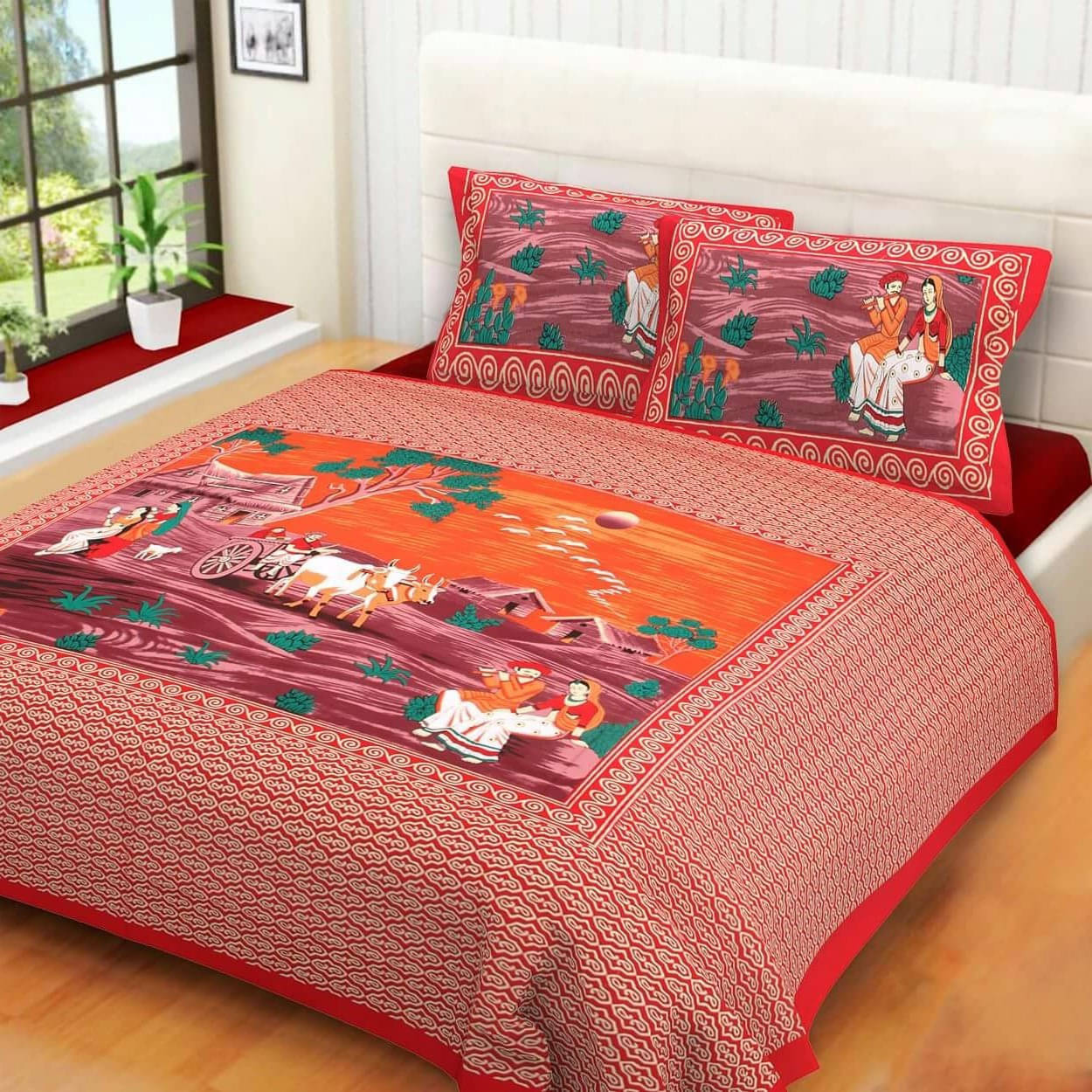 Navkaar Creation Cotton 1 Double Bedsheet with 2 Pillow Covers ( Multicolor ) Navkaar Creation Cotton 1 Double Bedsheet with 2 Pillow Covers ( Multicolor )