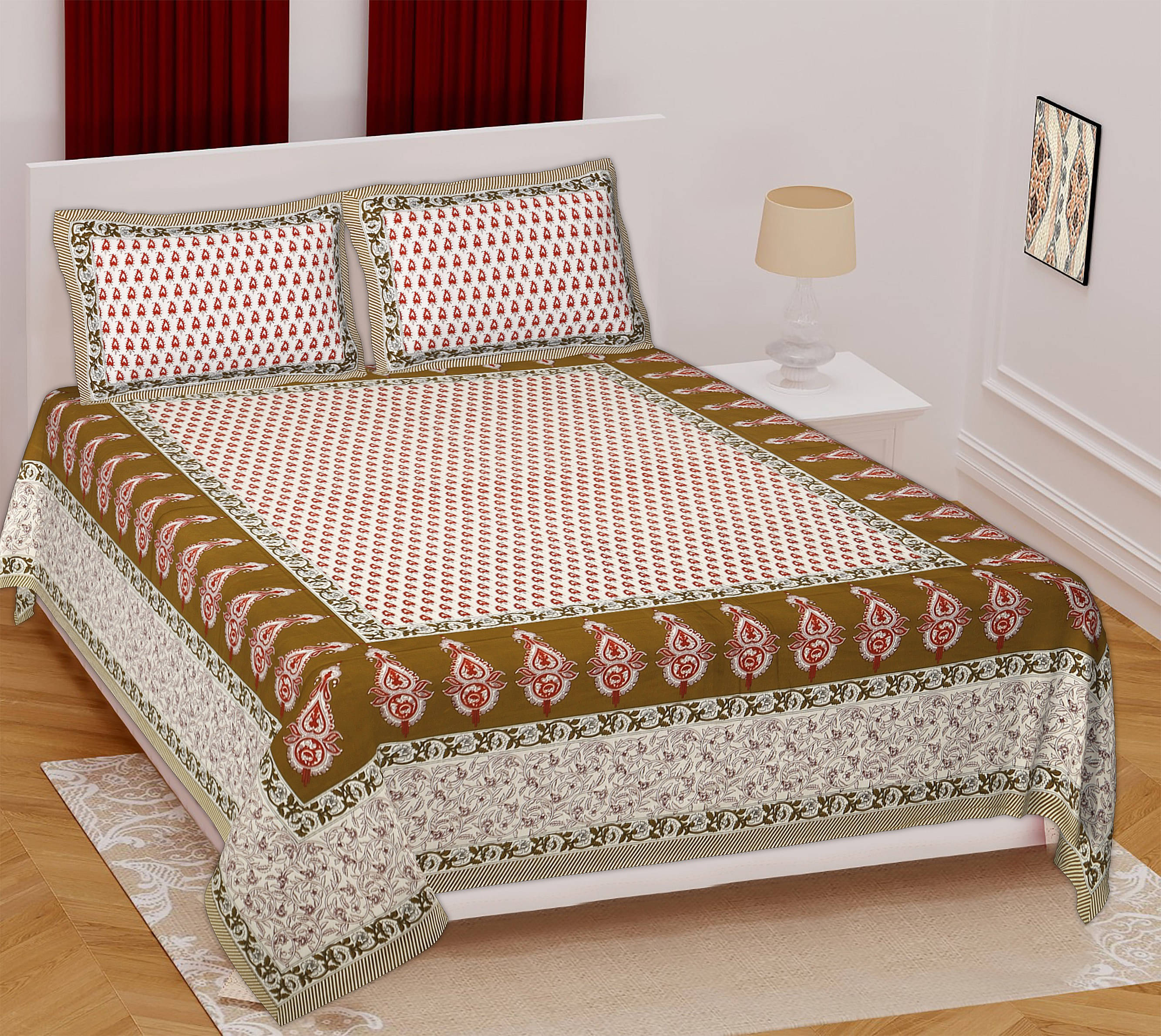 Navkaar Creation Cotton 1 Double Bedsheet with 2 Pillow Covers ( Maroon ) Navkaar Creation Cotton 1 Double Bedsheet with 2 Pillow Covers ( Maroon )