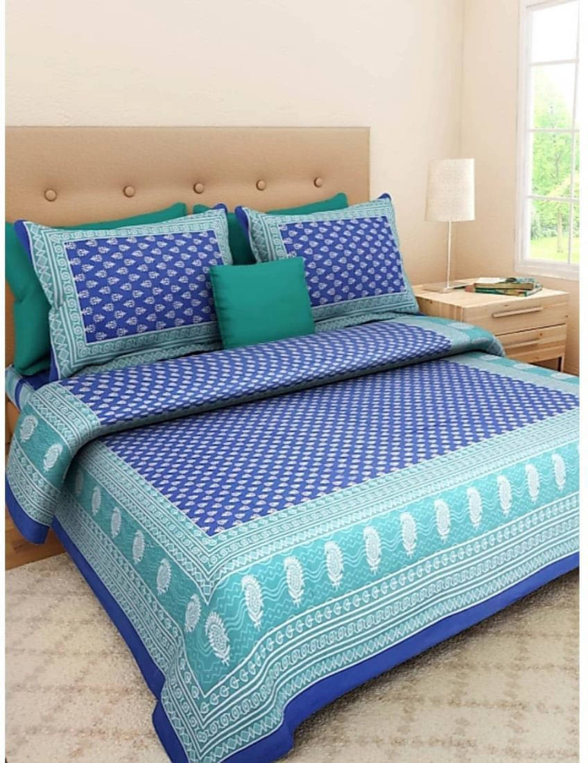     			Navkaar Creation Cotton 1 Double Bedsheet with 2 Pillow Covers ( Blue )
