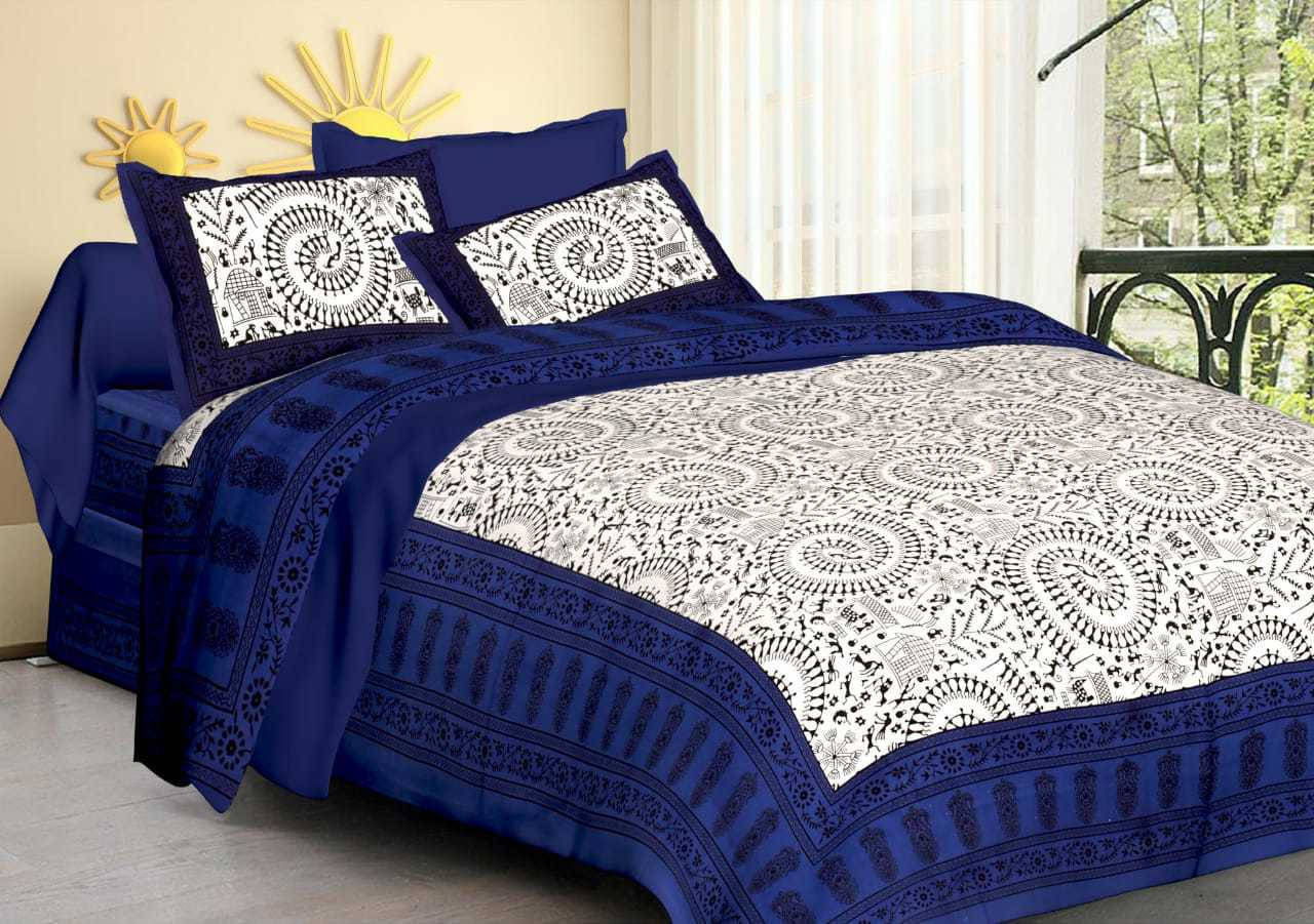     			Navkaar Creation Cotton 1 Double Bedsheet with 2 Pillow Covers ( Blue )