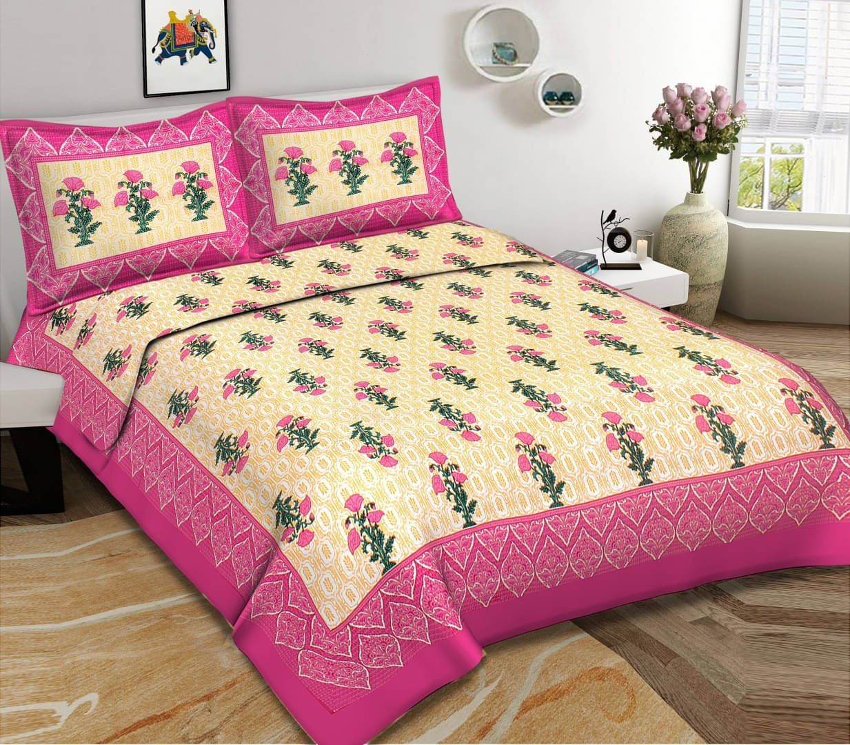 Navkaar Creation Cotton 1 Double Bedsheet with 2 Pillow Covers ( Red ) Navkaar Creation Cotton 1 Double Bedsheet with 2 Pillow Covers ( Red )