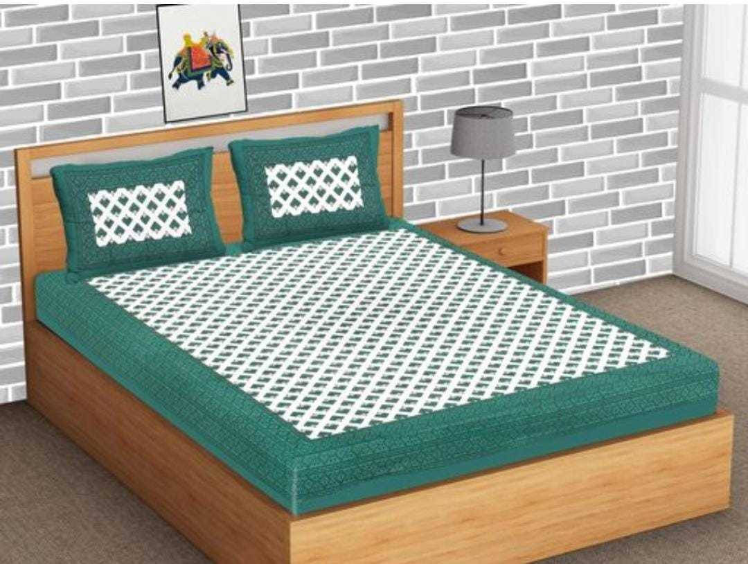     			Navkaar Creation Cotton 1 Double Bedsheet with 2 Pillow Covers ( Green )