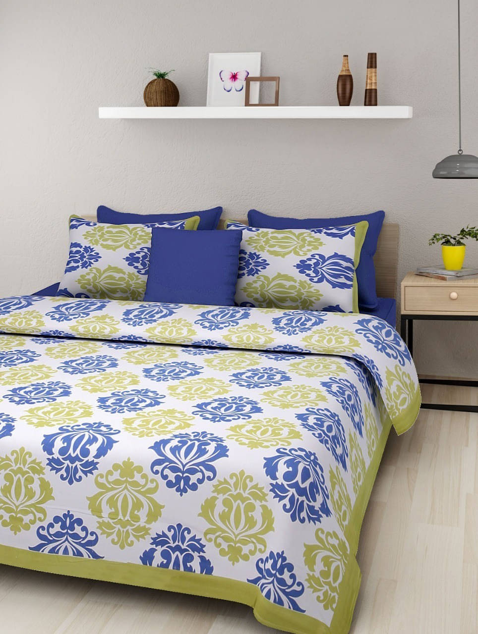     			Navkaar Creation Cotton 1 Double Bedsheet with 2 Pillow Covers ( Blue )