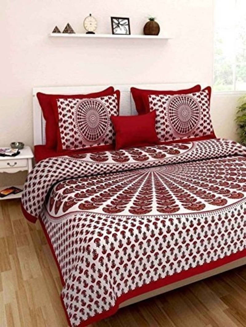     			Navkaar Creation Cotton 1 Double Bedsheet with 2 Pillow Covers ( Maroon )