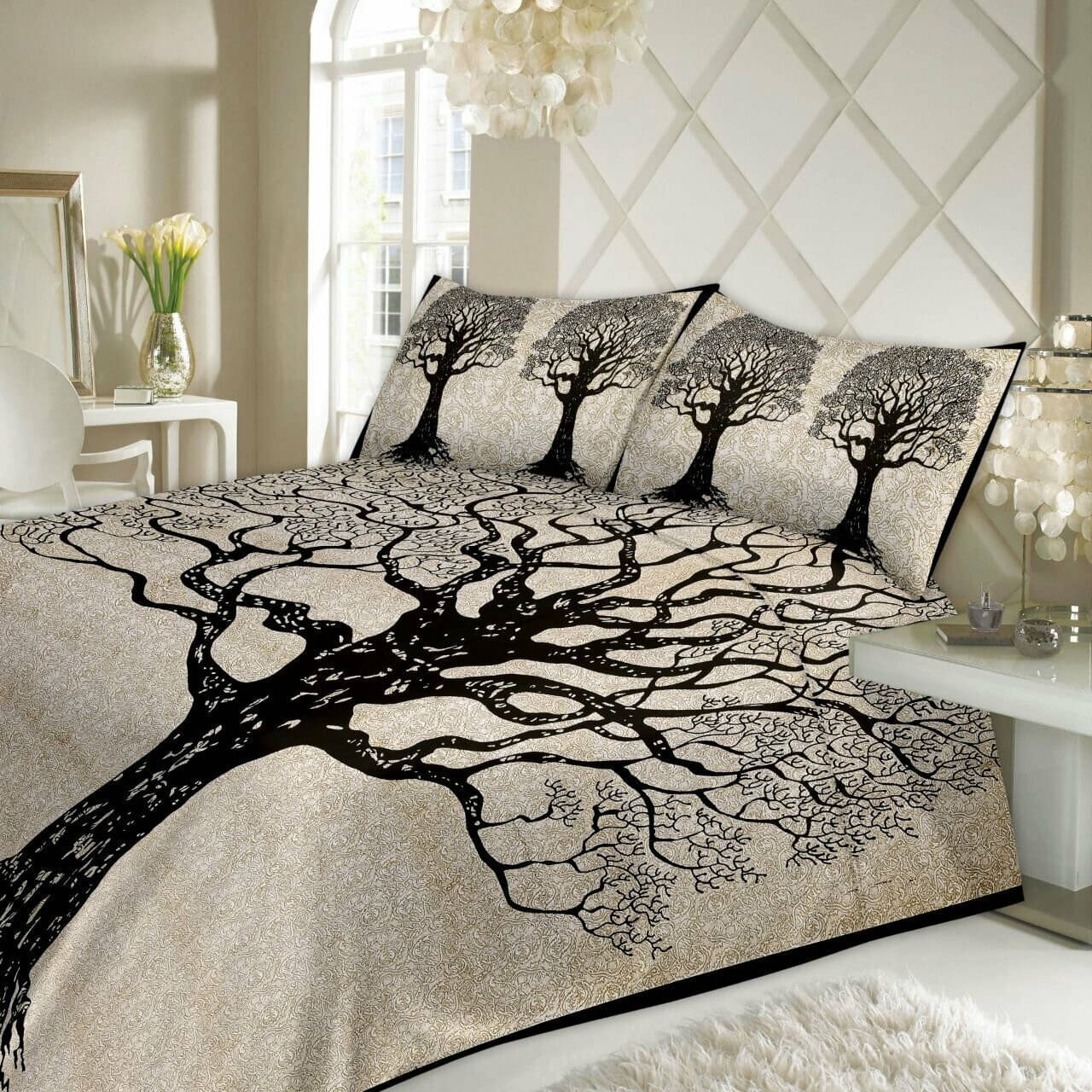     			Navkaar Creation Cotton 1 Double Bedsheet with 2 Pillow Covers ( Black )