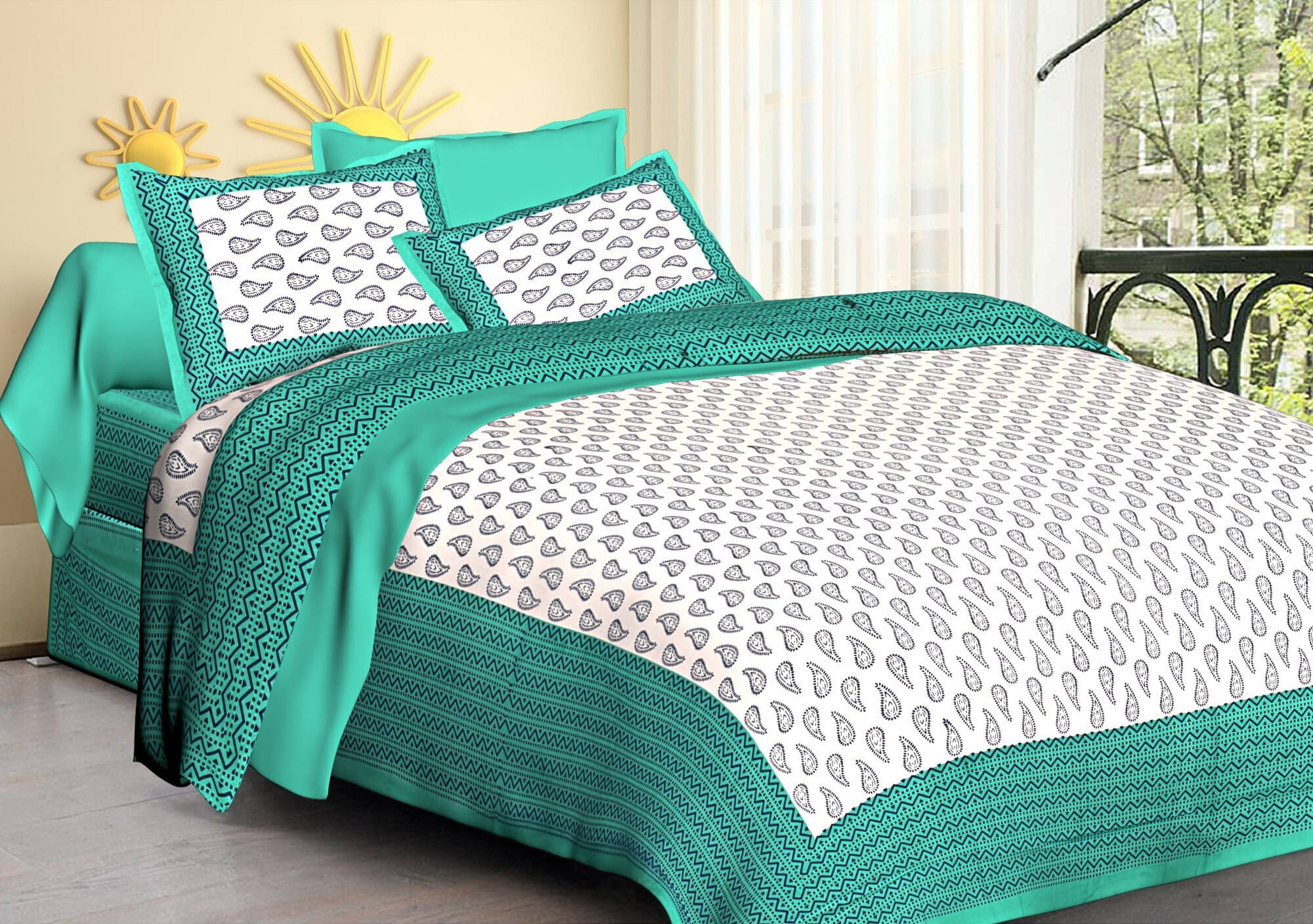 Navkaar Creation Cotton 1 Double Bedsheet with 2 Pillow Covers ( Green ) Navkaar Creation Cotton 1 Double Bedsheet with 2 Pillow Covers ( Green )