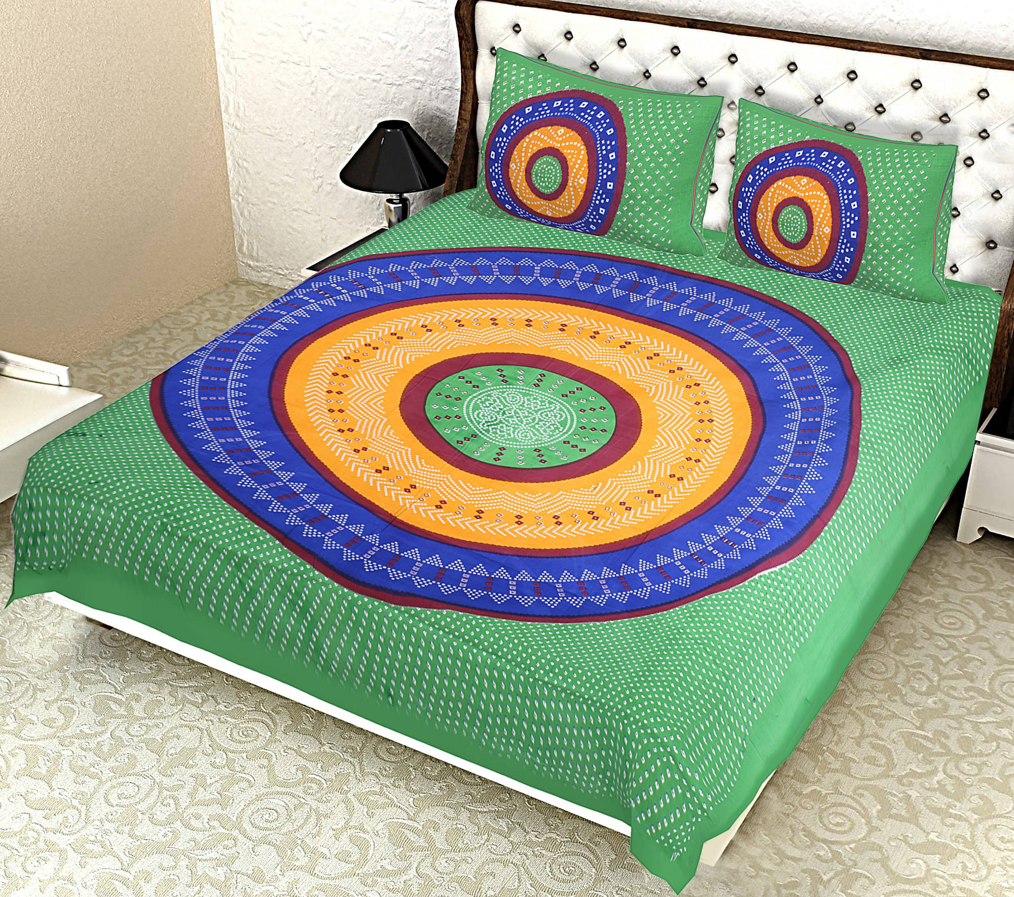 Navkaar Creation Cotton 1 Double Bedsheet with 2 Pillow Covers ( Green )     			Navkaar Creation Cotton 1 Double Bedsheet with 2 Pillow Covers ( Green )