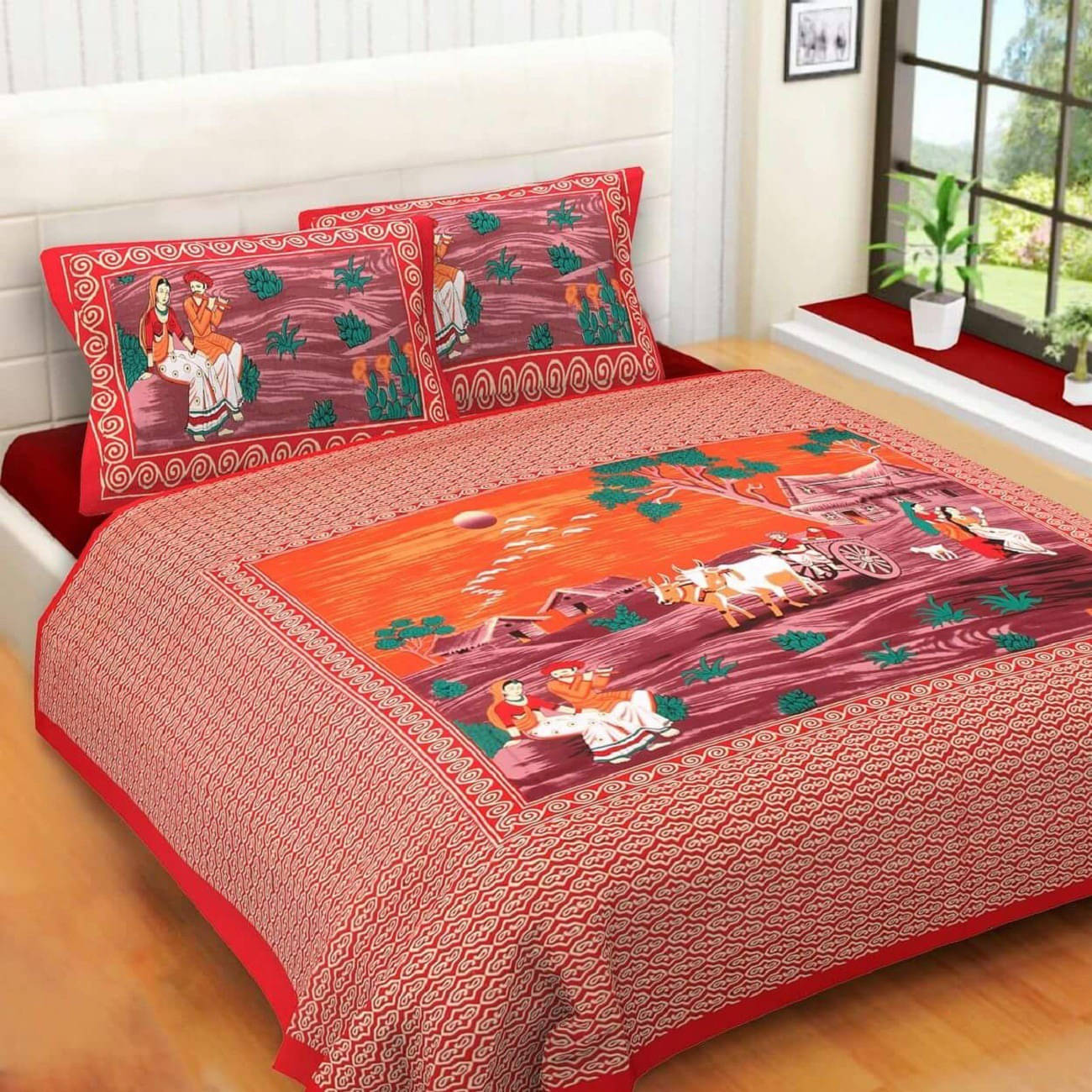 Navkaar Creation Cotton 1 Double Bedsheet with 2 Pillow Covers ( Red ) Navkaar Creation Cotton 1 Double Bedsheet with 2 Pillow Covers ( Red )