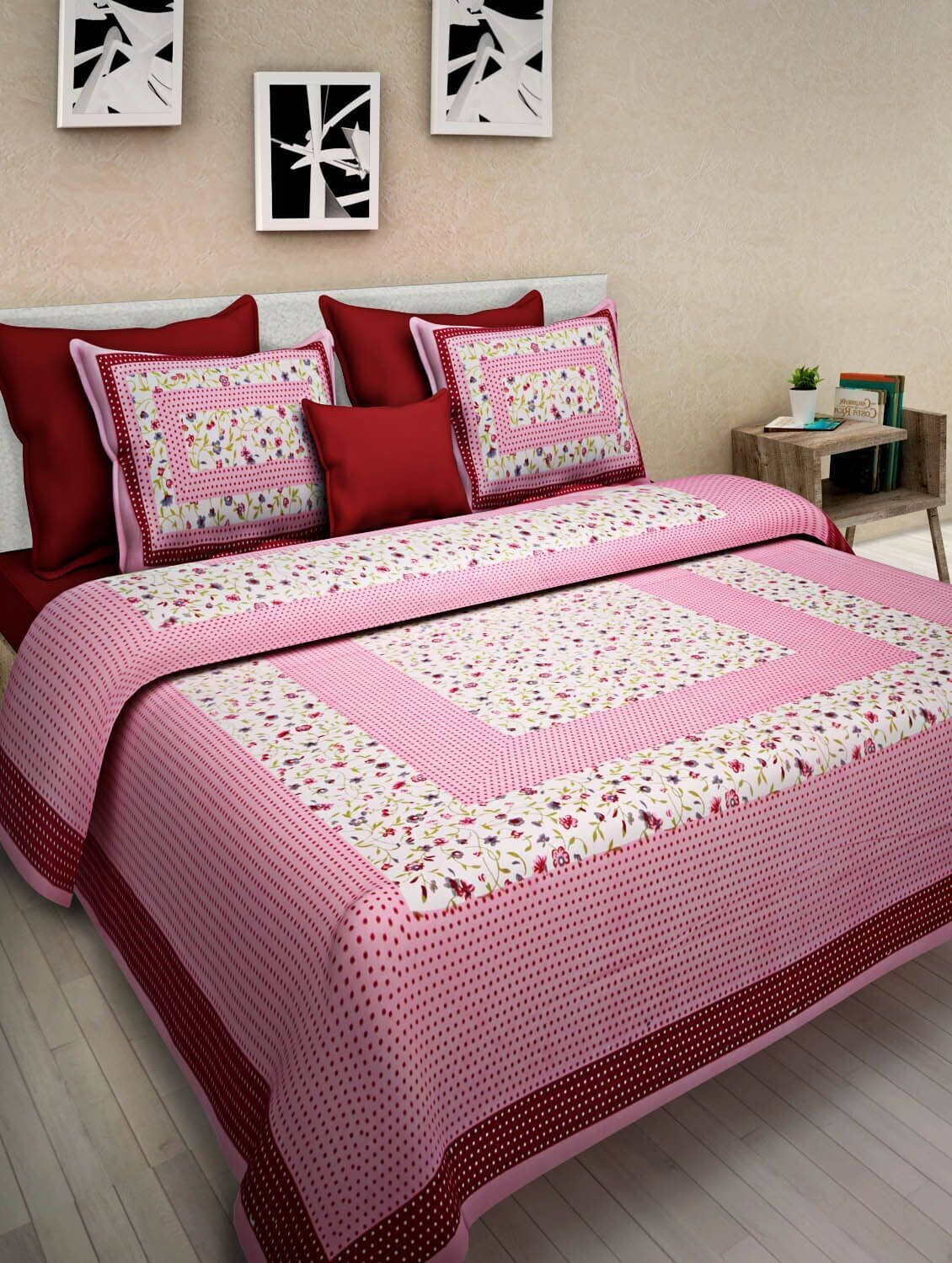 Navkaar Creation Cotton 1 Double Bedsheet with 2 Pillow Covers ( Pink ) Navkaar Creation Cotton 1 Double Bedsheet with 2 Pillow Covers ( Pink )