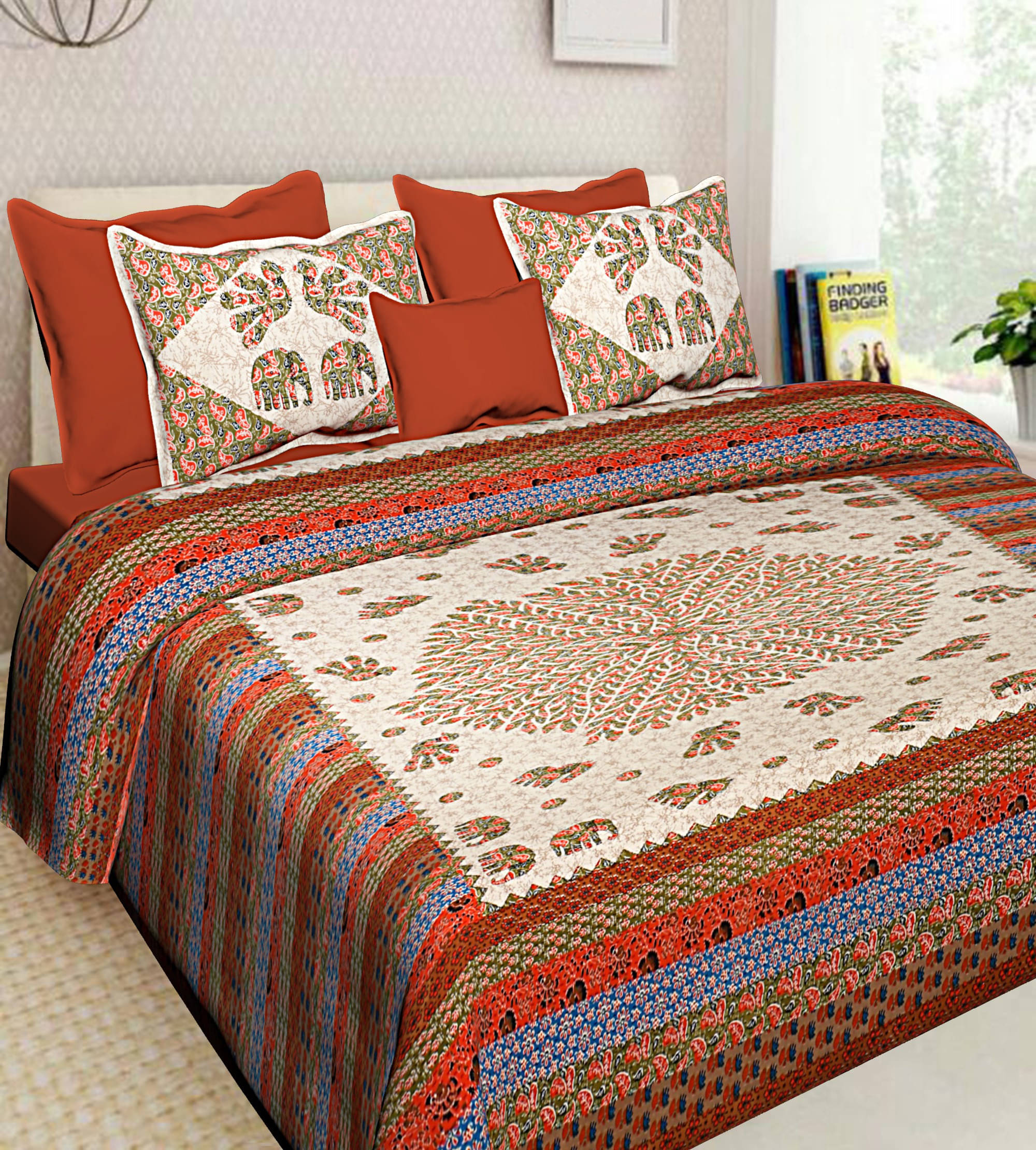     			Navkaar Creation Cotton 1 Double Bedsheet with 2 Pillow Covers ( Blue )