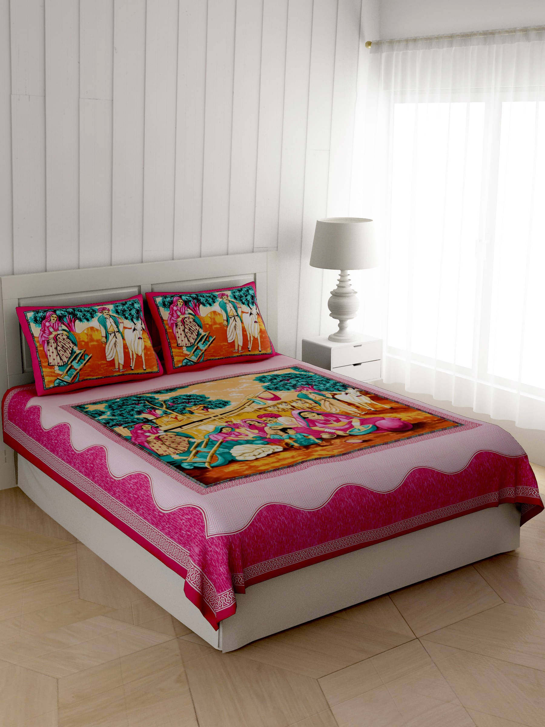 Navkaar Creation Cotton 1 Double Bedsheet with 2 Pillow Covers ( Multicolor ) Navkaar Creation Cotton 1 Double Bedsheet with 2 Pillow Covers ( Multicolor )
