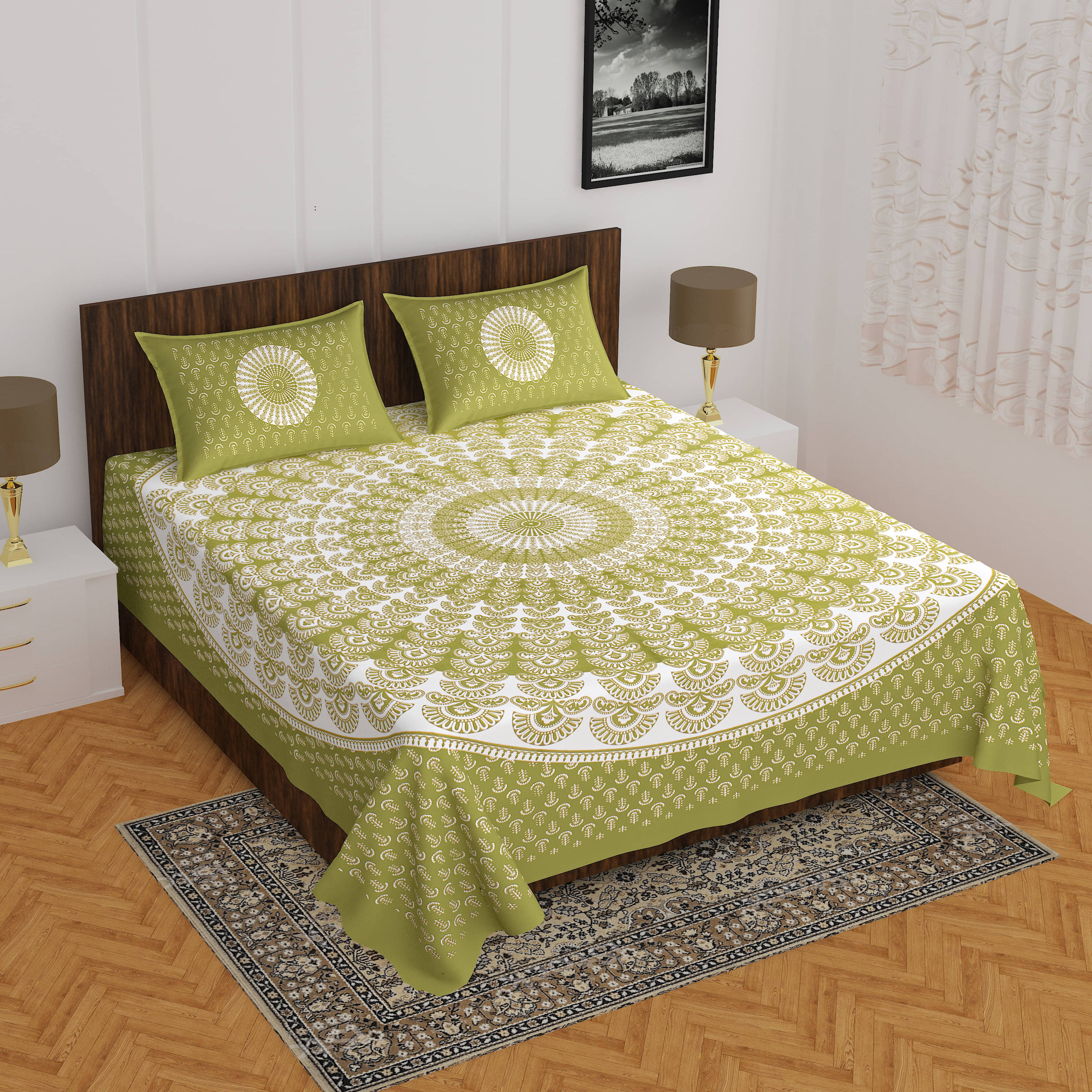 Navkaar Creation Cotton 1 Double Bedsheet with 2 Pillow Covers ( Green ) Navkaar Creation Cotton 1 Double Bedsheet with 2 Pillow Covers ( Green )