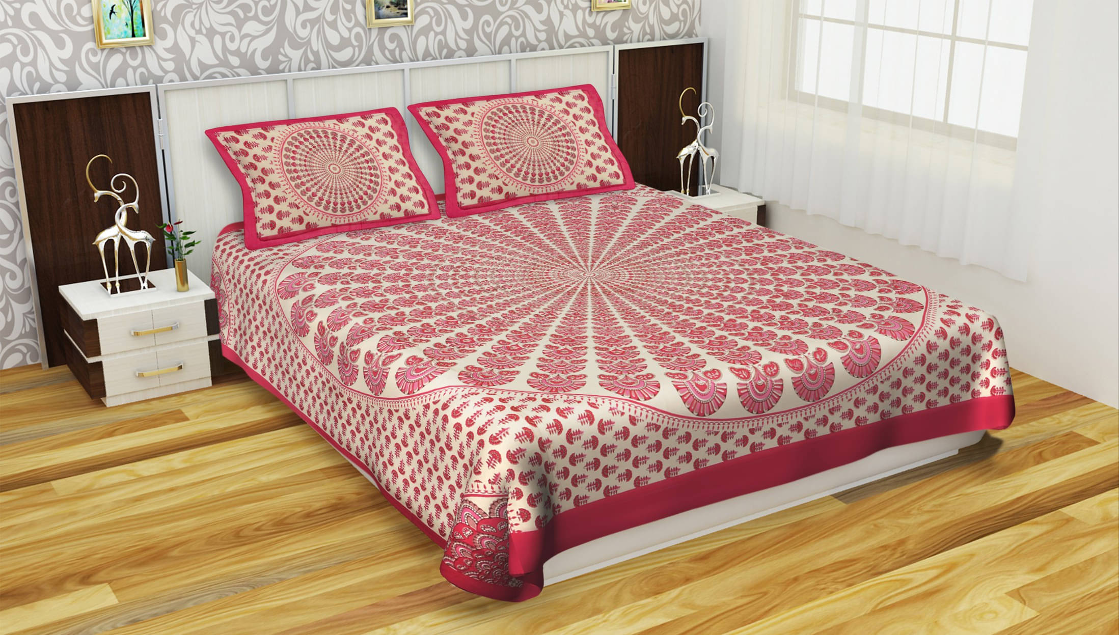 Navkaar Creation Cotton 1 Double Bedsheet with 2 Pillow Covers ( Red ) Navkaar Creation Cotton 1 Double Bedsheet with 2 Pillow Covers ( Red )