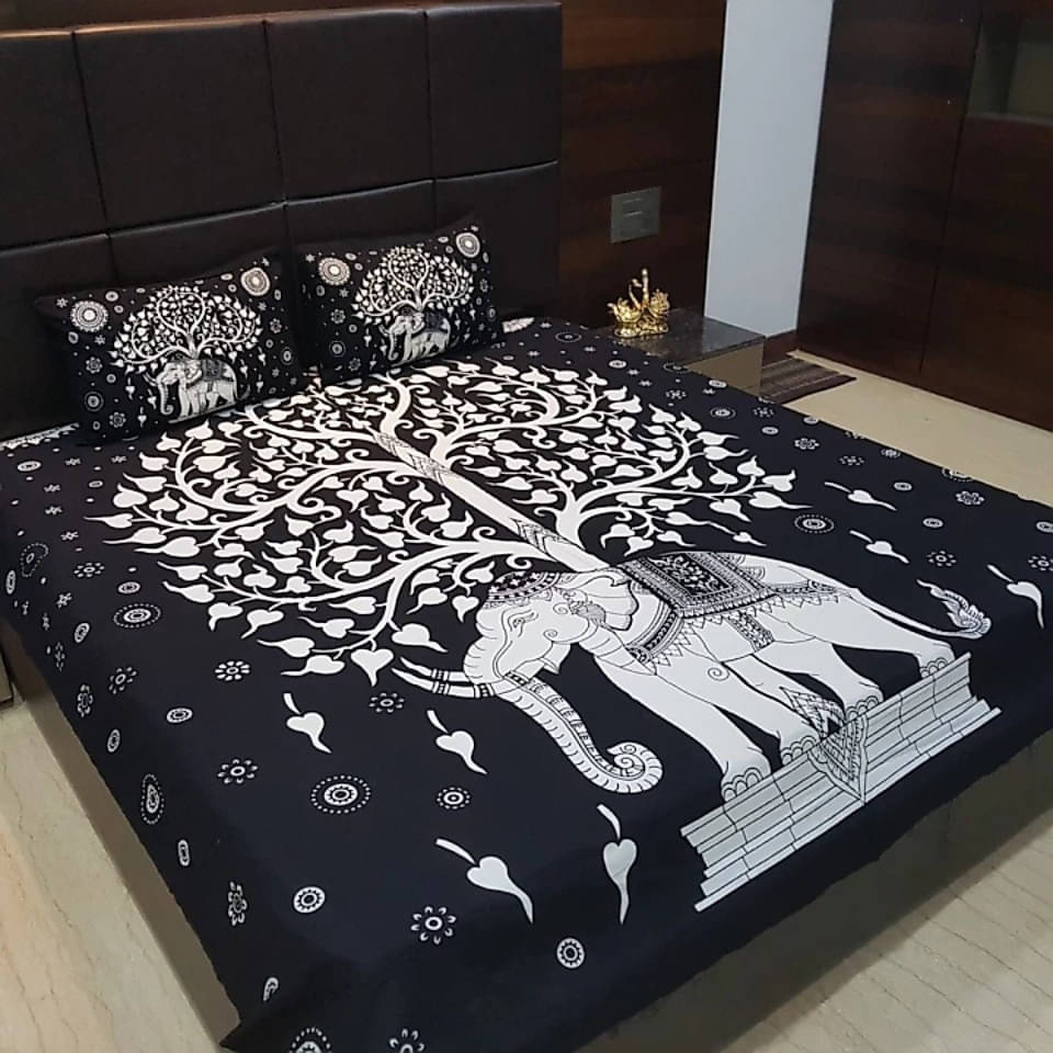 Navkaar Creation Cotton 1 Double Bedsheet with 2 Pillow Covers ( Black ) Navkaar Creation Cotton 1 Double Bedsheet with 2 Pillow Covers ( Black )