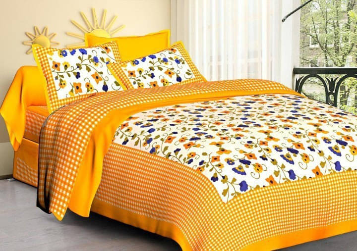     			Navkaar Creation Cotton 1 Double Bedsheet with 2 Pillow Covers ( Yellow )