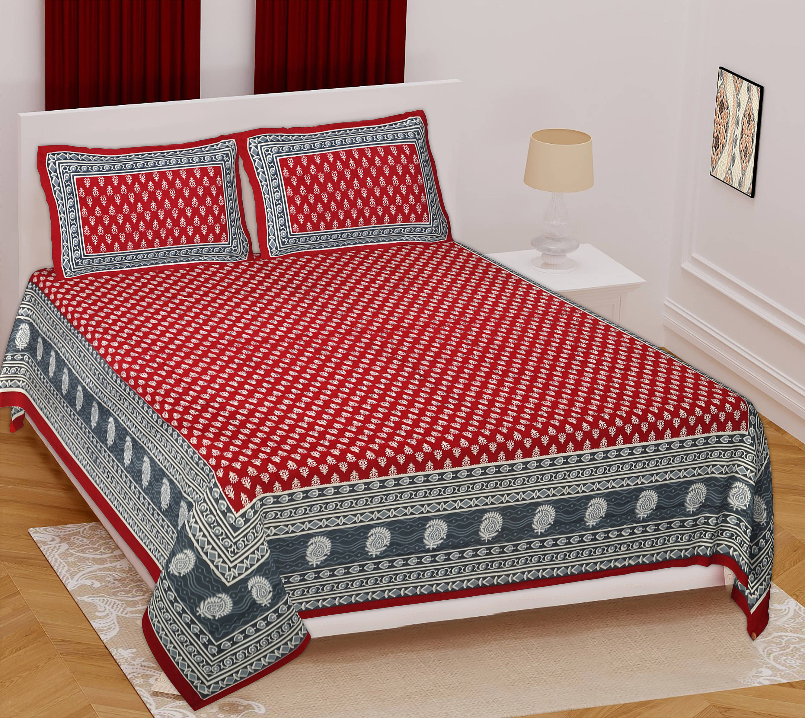 Navkaar Creation Cotton 1 Double Bedsheet with 2 Pillow Covers ( Multicolor ) Navkaar Creation Cotton 1 Double Bedsheet with 2 Pillow Covers ( Multicolor )