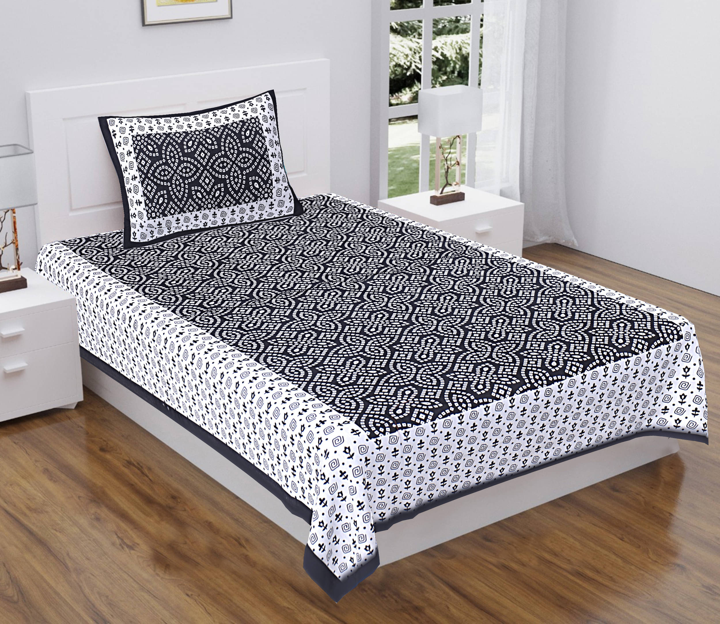 Navkaar Creation Cotton 1 Double Bedsheet with 2 Pillow Covers ( Multicolor ) Navkaar Creation Cotton 1 Double Bedsheet with 2 Pillow Covers ( Multicolor )