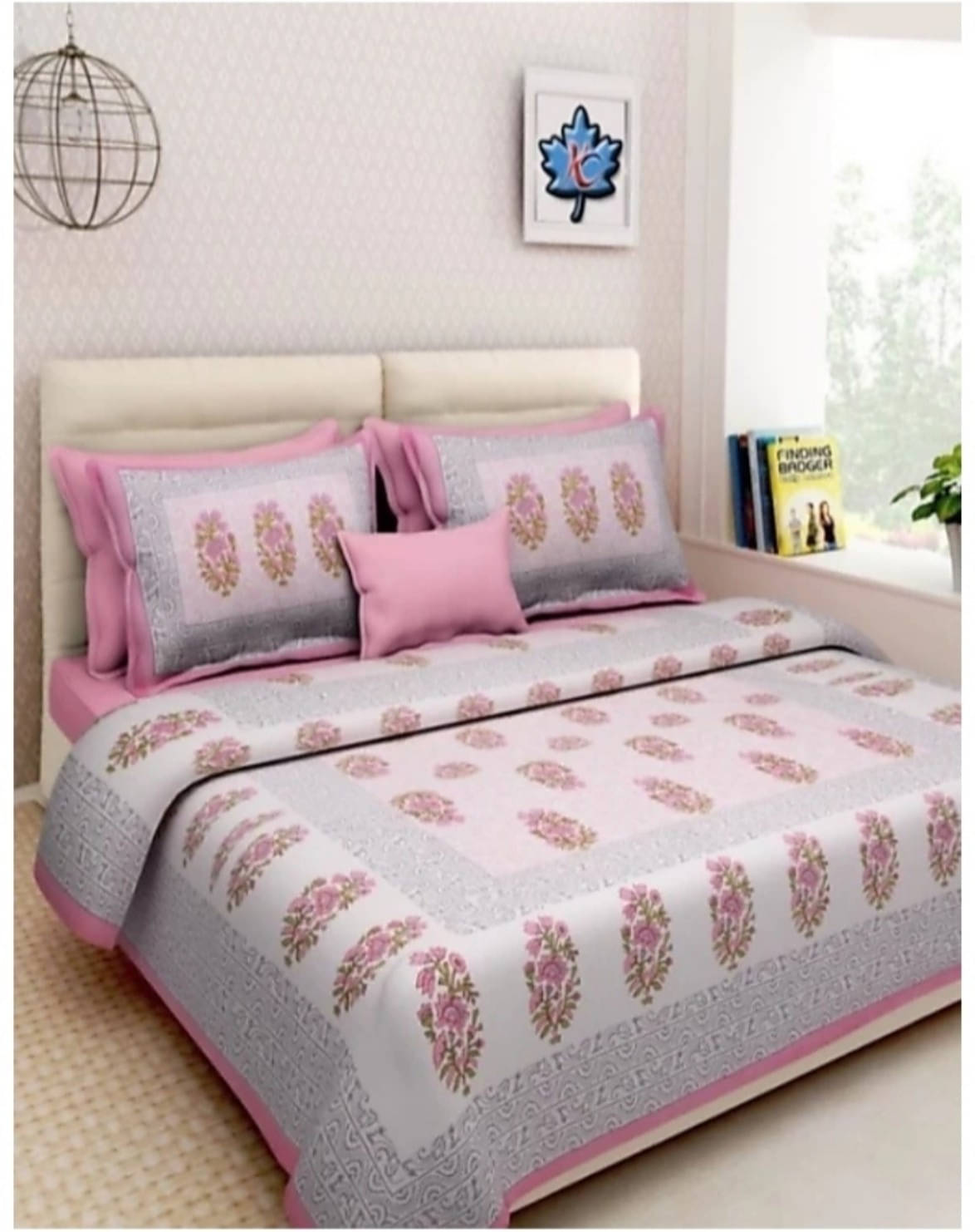     			Navkaar Creation Cotton 1 Double Bedsheet with 2 Pillow Covers ( Pink )