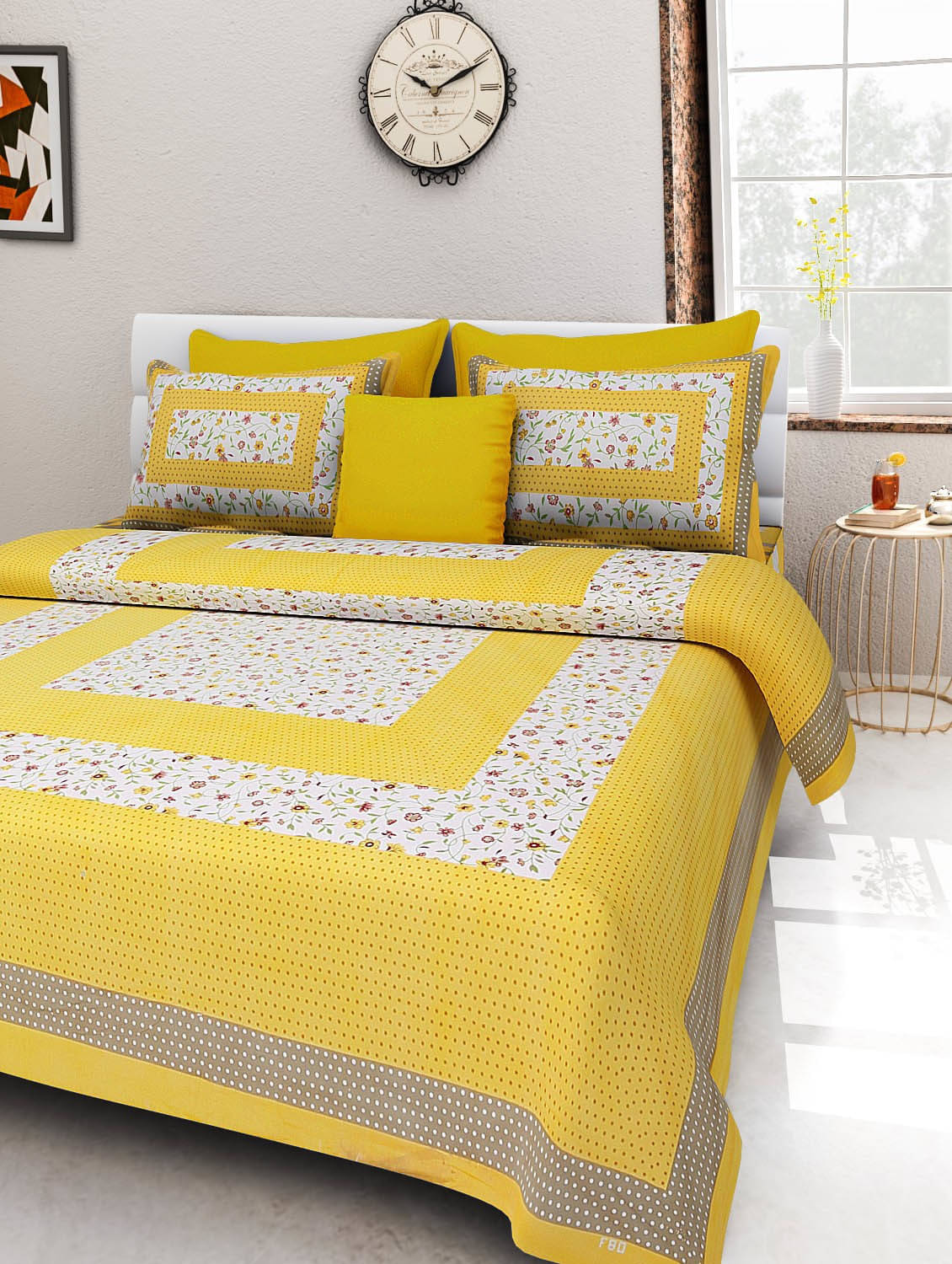 Navkaar Creation Cotton 1 Double Bedsheet with 2 Pillow Covers ( Yellow ) Navkaar Creation Cotton 1 Double Bedsheet with 2 Pillow Covers ( Yellow )